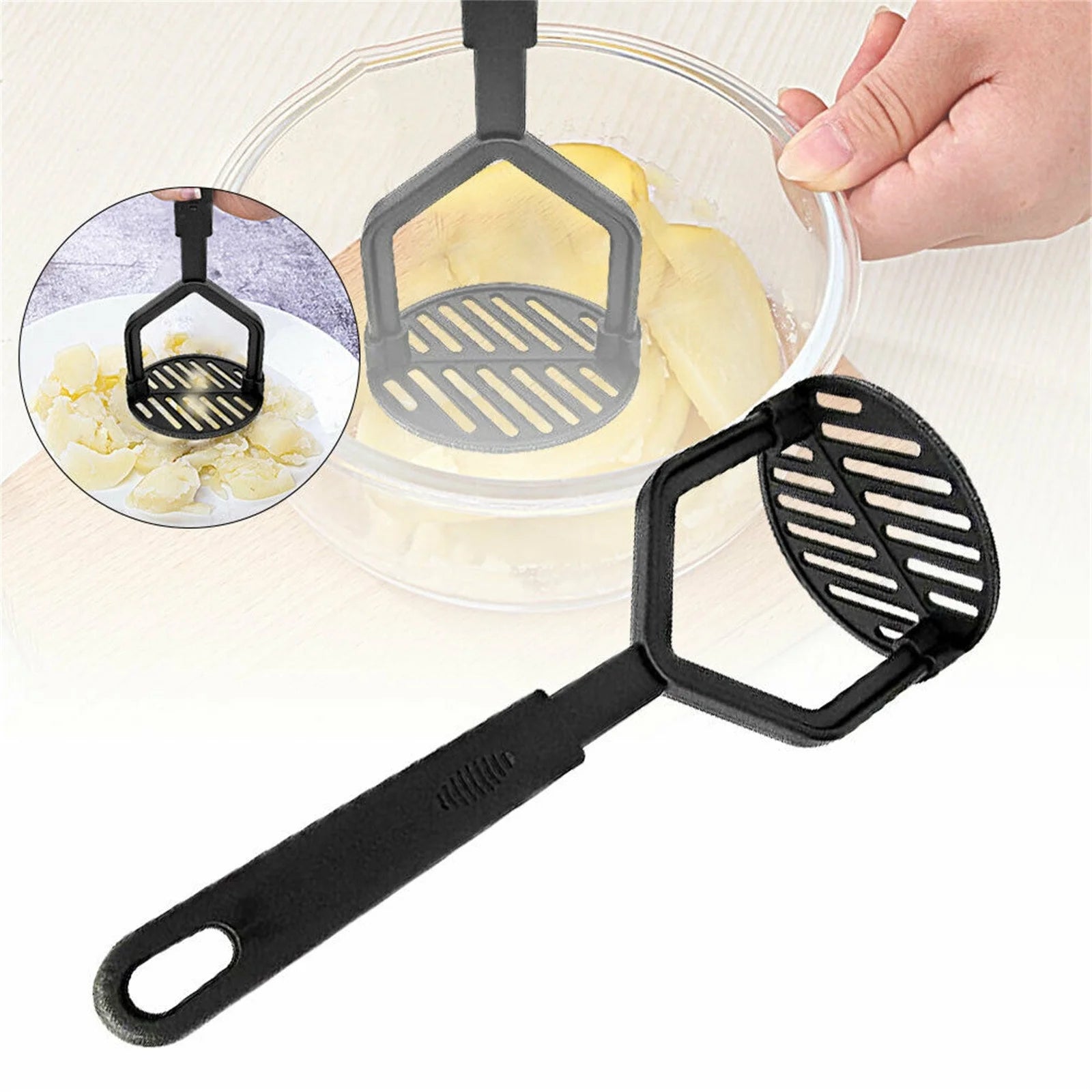 Cooking Vintage Potato Masher, 10" Sturdy and Heat Resistant, Safe for Non-Stick Cookware, Soft Grip Nylon Gadget, Black Clearance