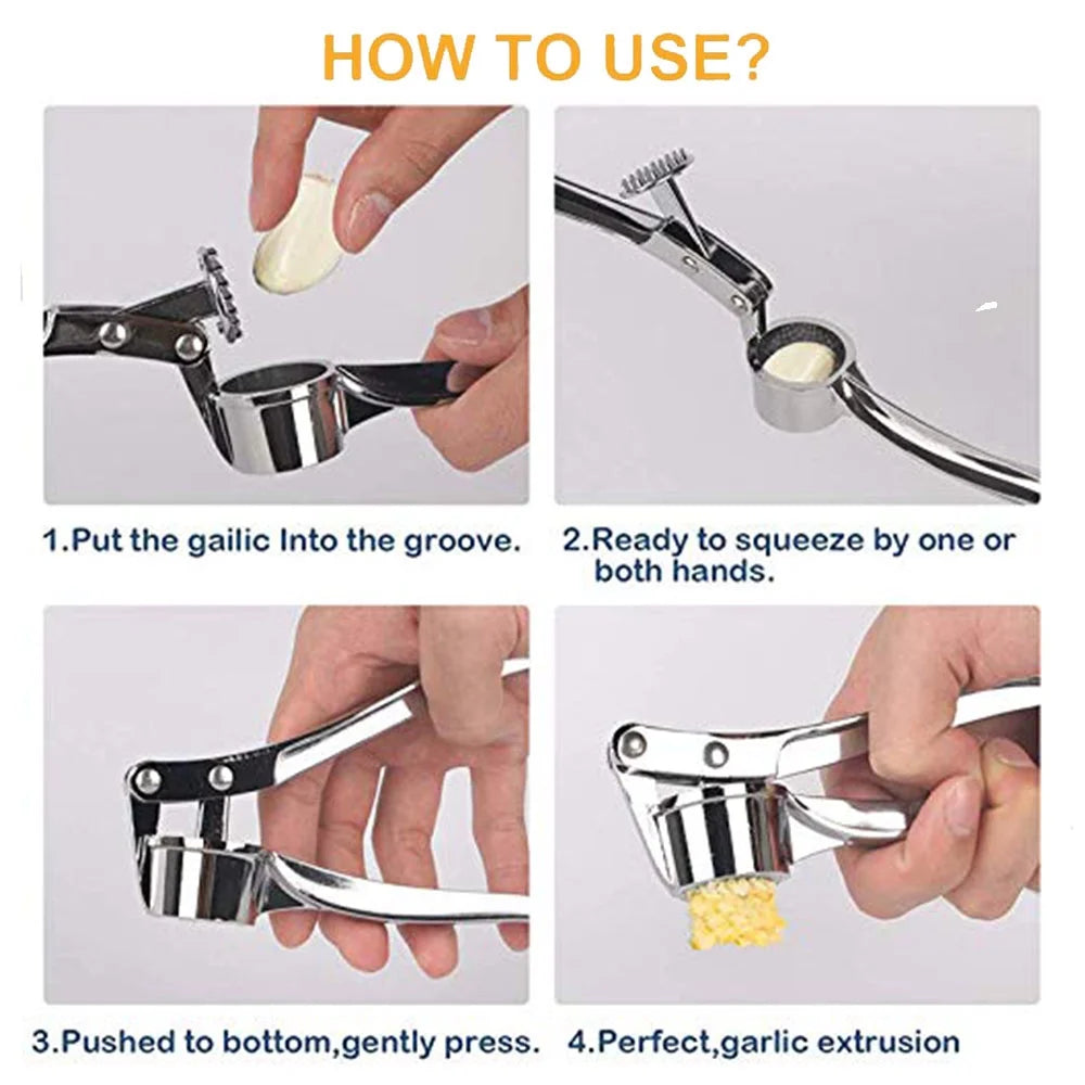 Garlic Press Crusher Professional Squeezer Masher Kitchen Mincer Tool- Easy to Clean(Stainless Steel)