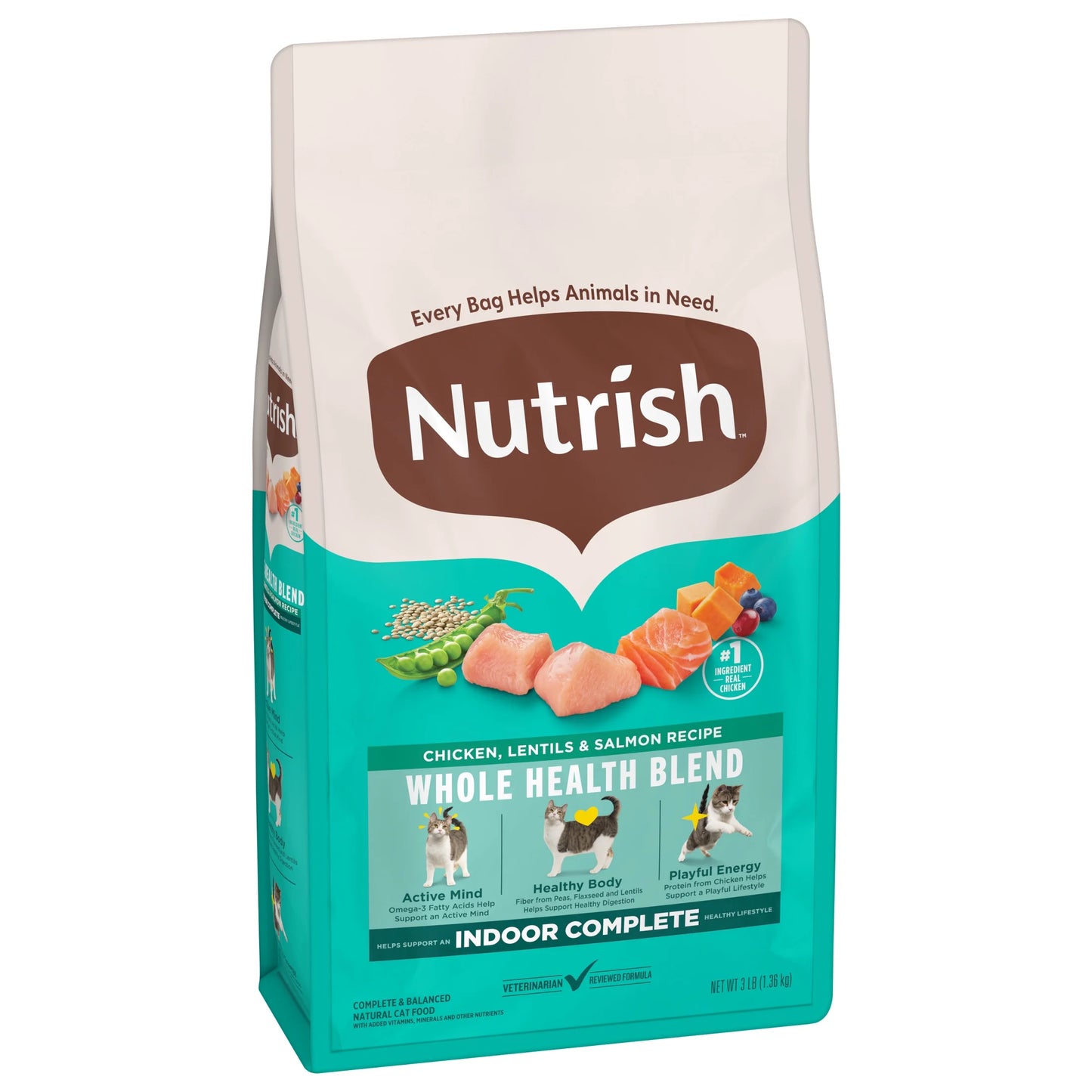 Indoor Complete Dry Cat Food with Chicken, Lentils, and Salmon by Rachael Ray, 3 lb Bag