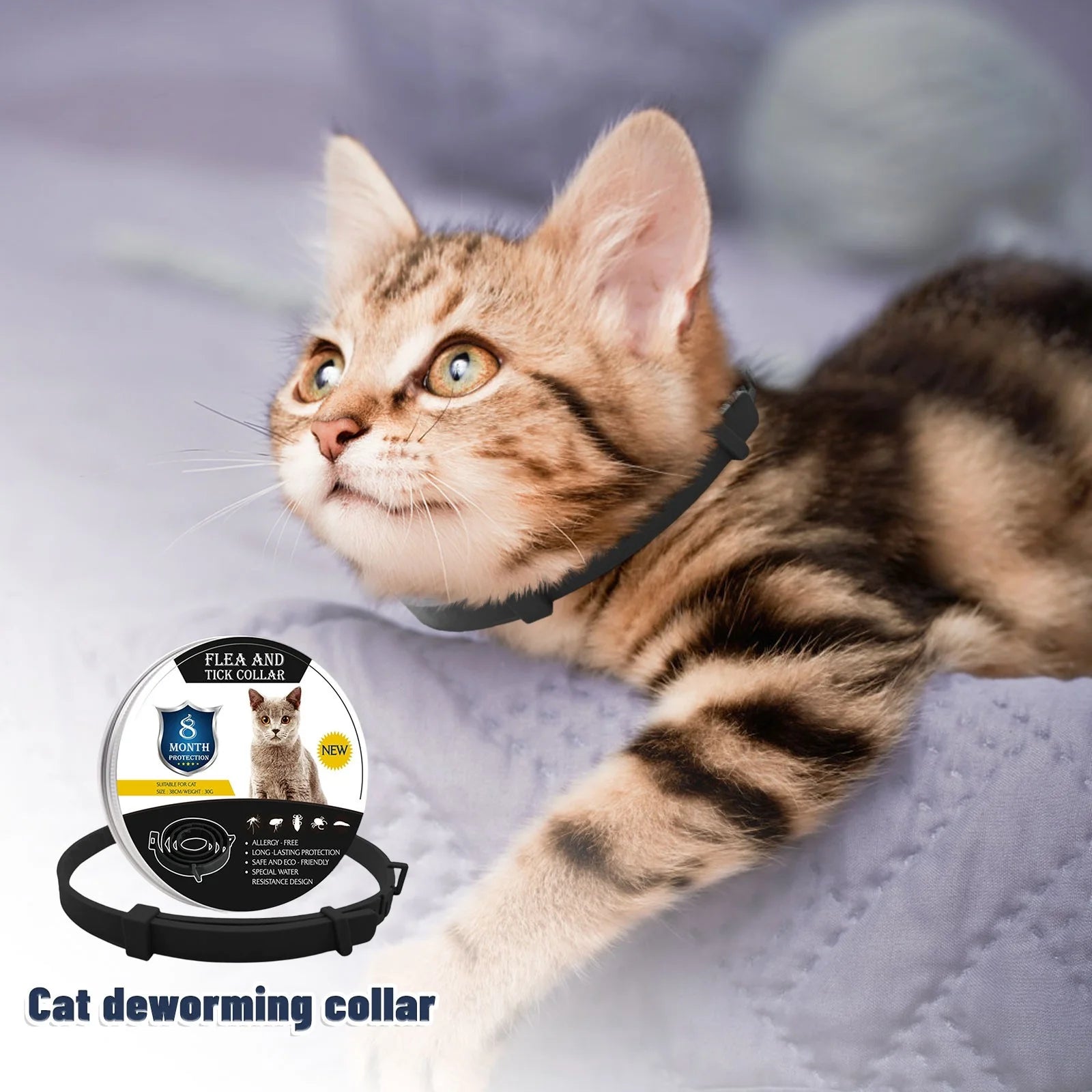 Adjustable Calming Collar for Cats - Long-Lasting Anxiety Relief and Protection for Neck Sizes up to 14.96