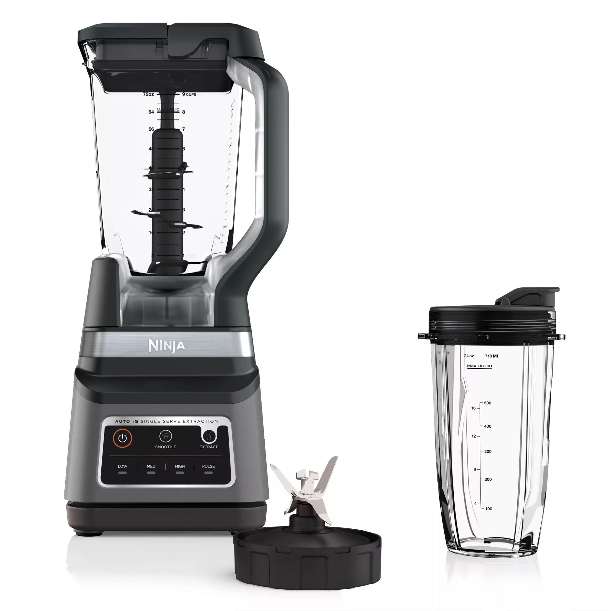 Professional plus DUO Blender, 1400 W, 2 Auto-Iq Programs for Smoothies, Nutrient Extraction, 72 Oz* Total Crushing Pitcher & (1) 24 Oz To-Go Cup, Black, BN750