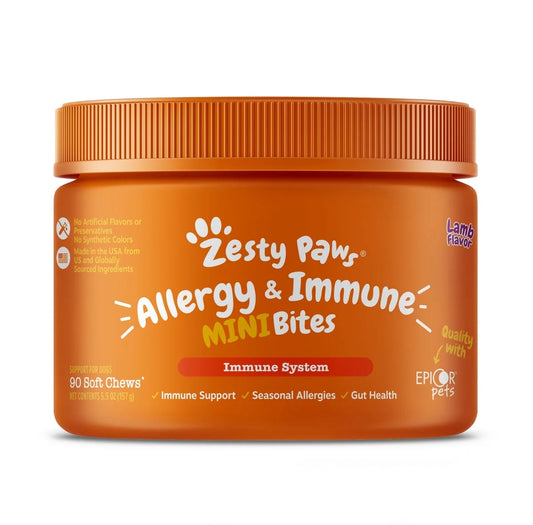 Allergy & Immune Mini Bites for Small Dogs, for Seasonal Allergies, Immune + Sensitive Skin & Gut Health, Lamb Flavor, 90Ct