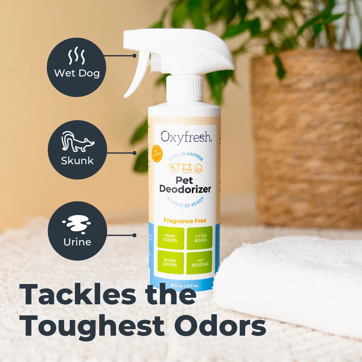 Extra Strength Pet Odor Eliminator Spray - Fragrance-Free, Non-Toxic Formula for Immediate Odor Removal in Homes and Vehicles, Endorsed by Veterinarians, 16 Oz