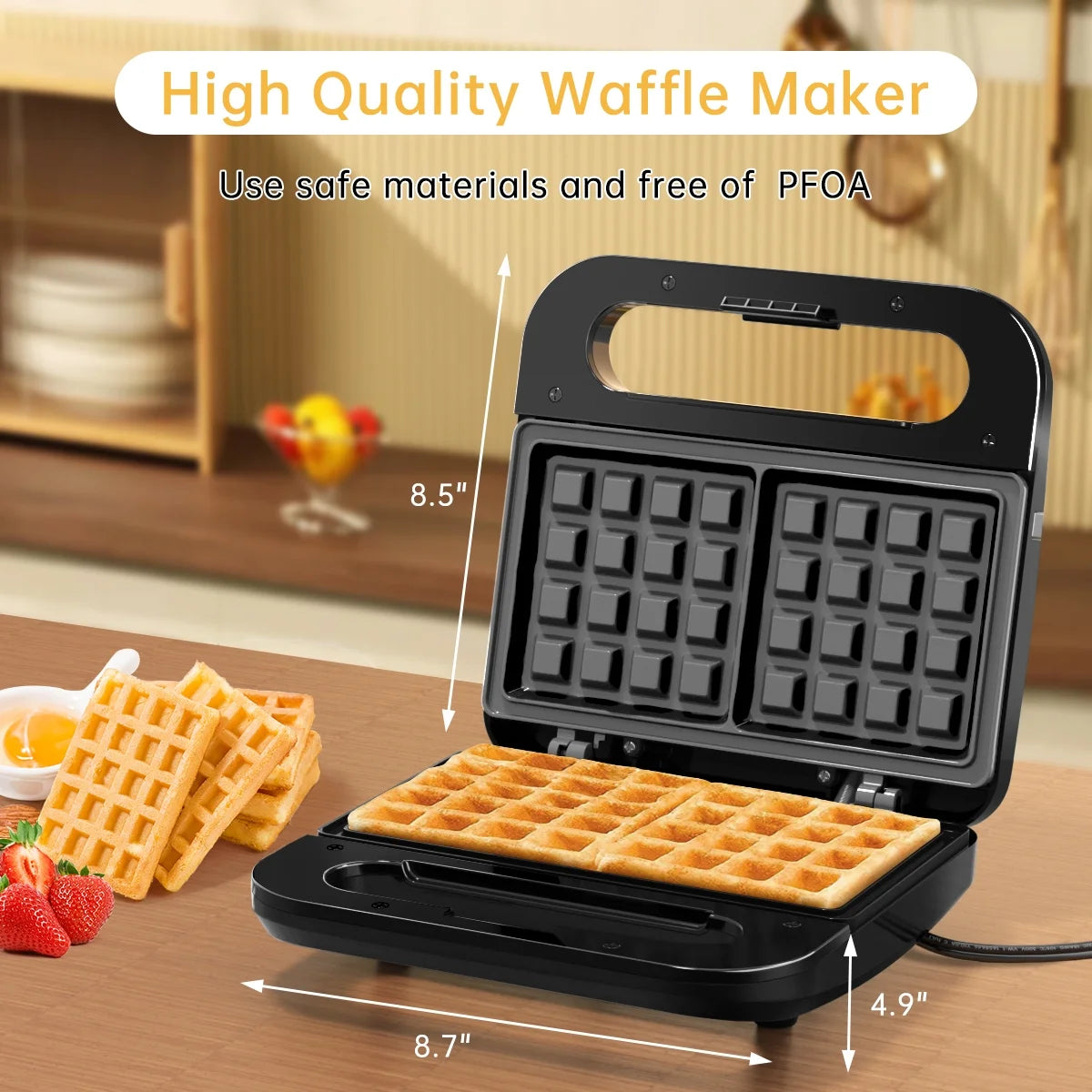 Waffle Maker, 2 Slices Non-Stick Waffle Iron, Compact Waffle Maker with Indicator Lights for Make Breakfast,Cool Touch Handles, Easy Clean