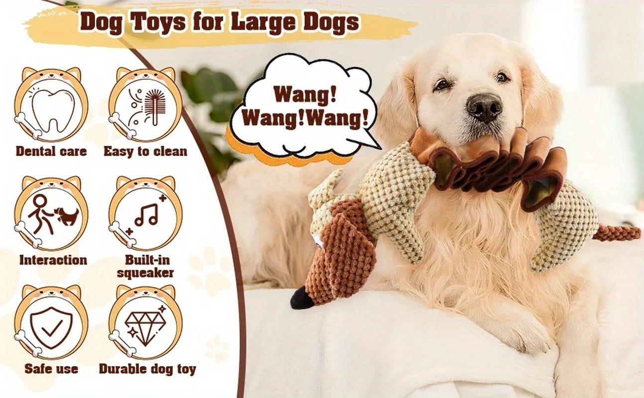 Stretchy Squeaky Plush Dog Toy with Crinkle - No Battery Chew Toy for All Breed Sizes, Durable Pull Play Design