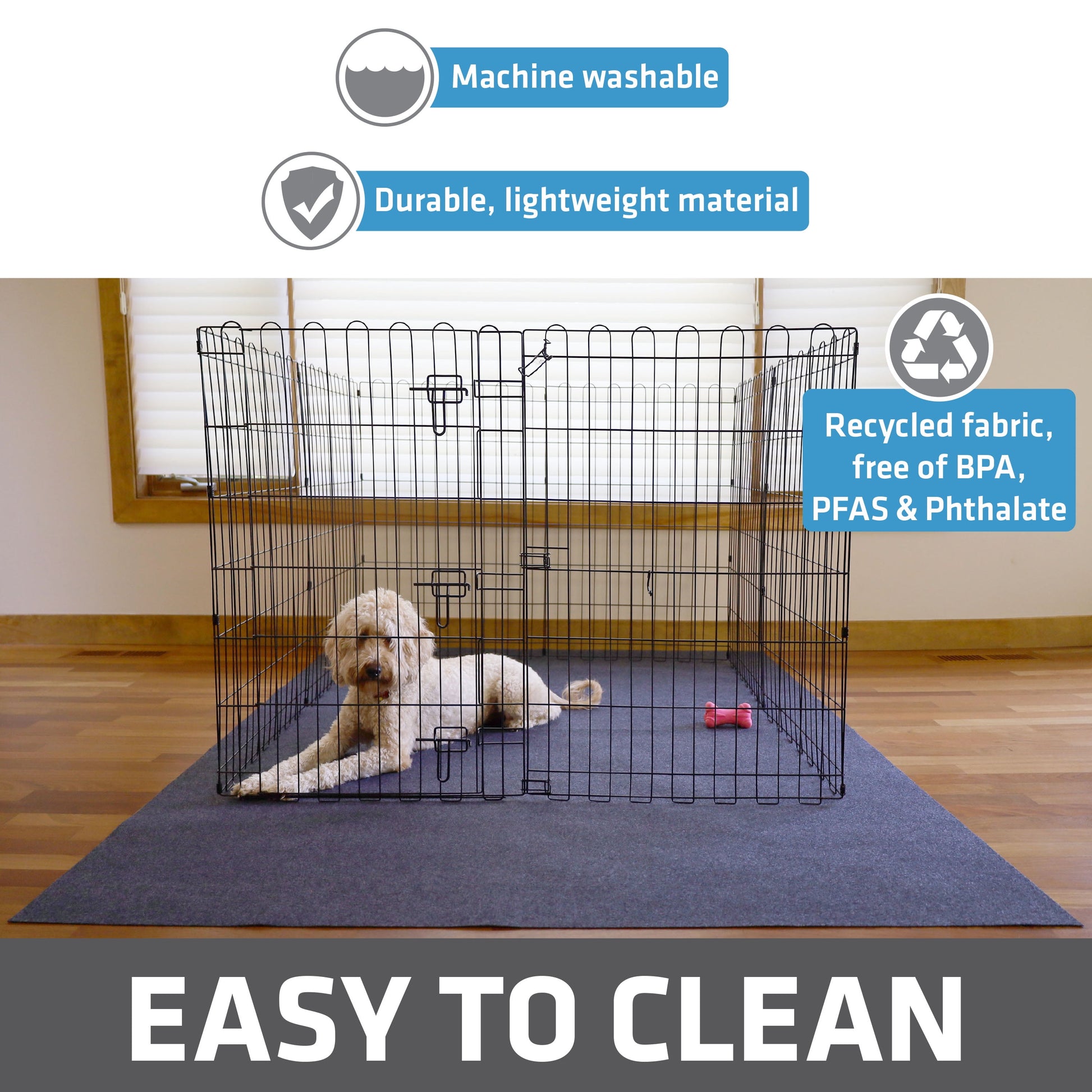 Jumbo Dog Playpen Mat, Absorbent/Waterproof/Non-Slip/Machine Washable, XL Size (60” X 74”), Reusable Puppy Pad for Training, Whelping, Housebreaking, Incontinence, and Crate/Kennel