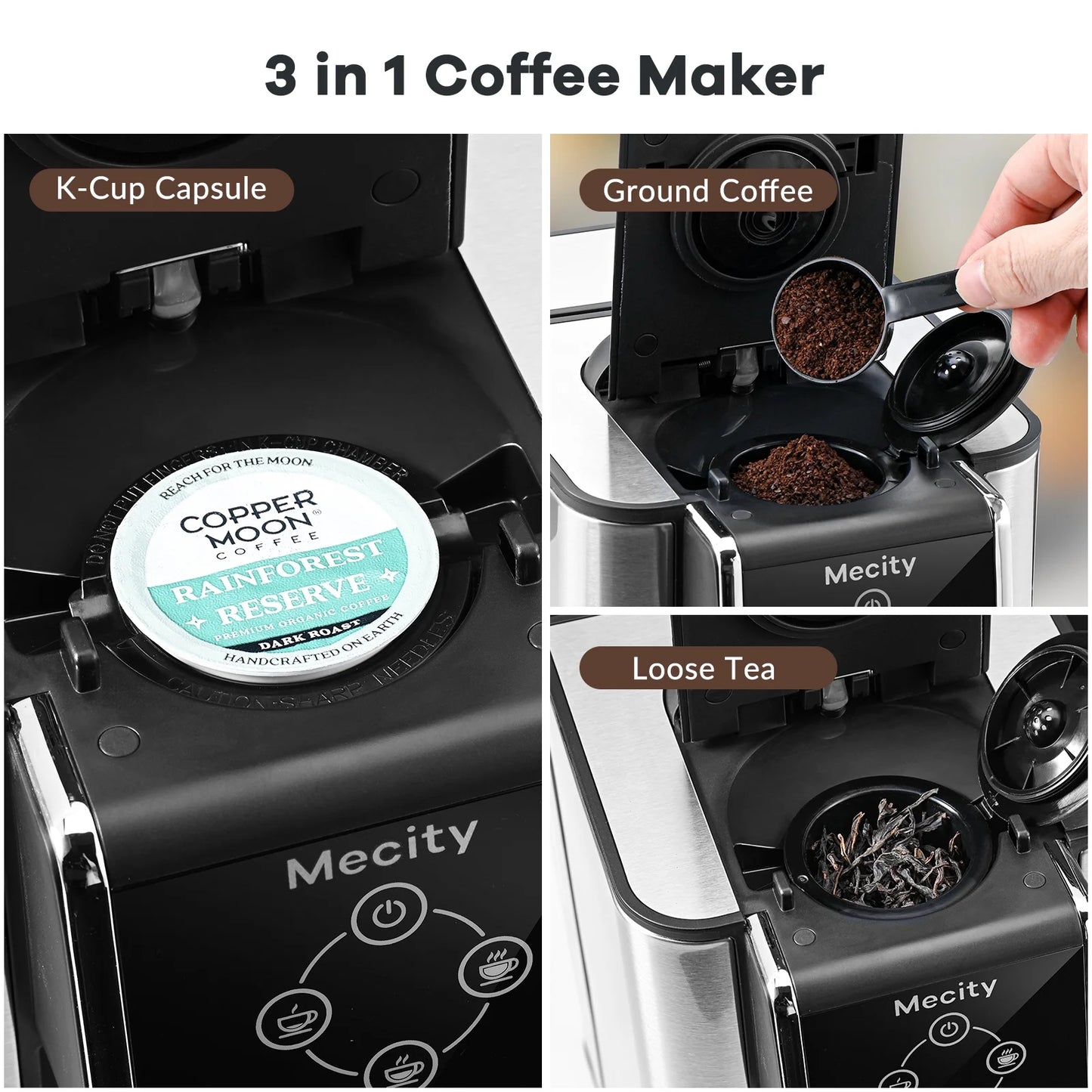 Coffee Maker 3 in 1 Single Serve Coffee Machine, Compatible with K Cup Capsules, Instant Coffee Pot, Tea Maker, 6,8,10 Oz Cup, Removable 50 Oz Water Reservoir, 120V 1150W,Black