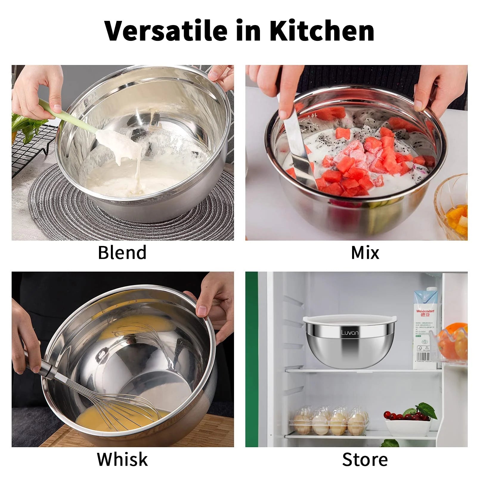 6 Pack Stainless Steel Mixing Bowls Set ,Kitchen Metal Meal Prep Bowls with Lids for Baking,Cooking,Serving