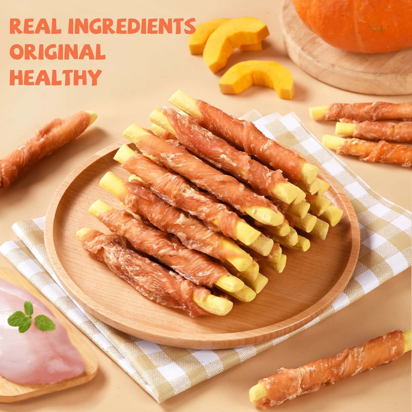 Chicken Jerky-Wrapped Pumpkin Biscuits for Dogs, Digestive Support Soft Chews, 11 oz