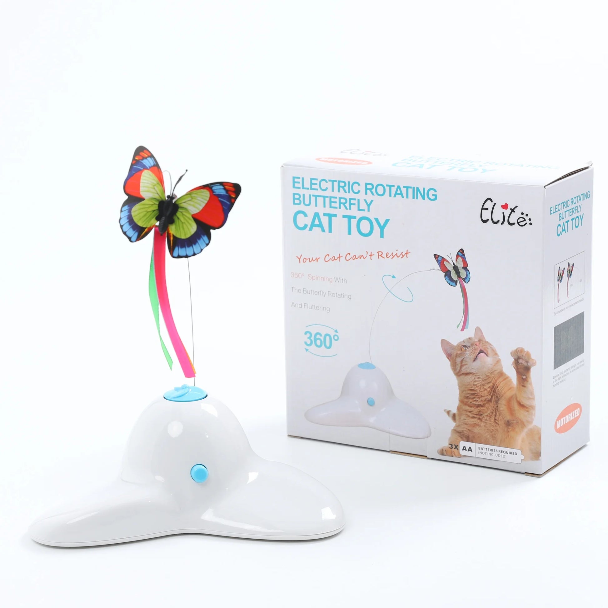 Cat Toys Interactive Butterfly Kitty Toy Automatic Self Playing Kitten Companion Electric Rotating Teaser Butterfly for Indoor Kittens(White)