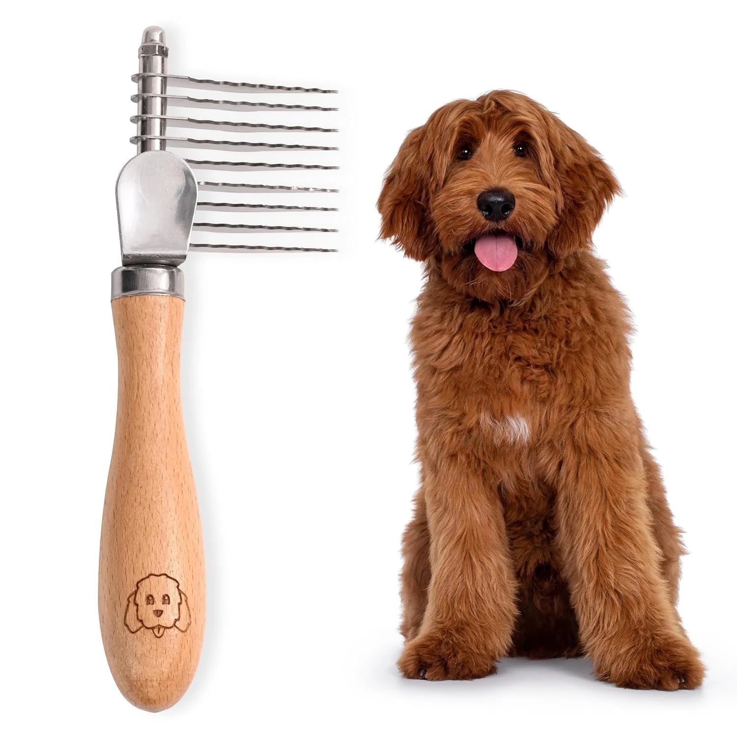 Dog Dematting Brush & Rake, Detangler Brush for Dogs, Comb Tool for Grooming, Best for Doodles, Poodles, Goldendoodles, Cats & Other Pets, Matted Fur Removal on Undercoat