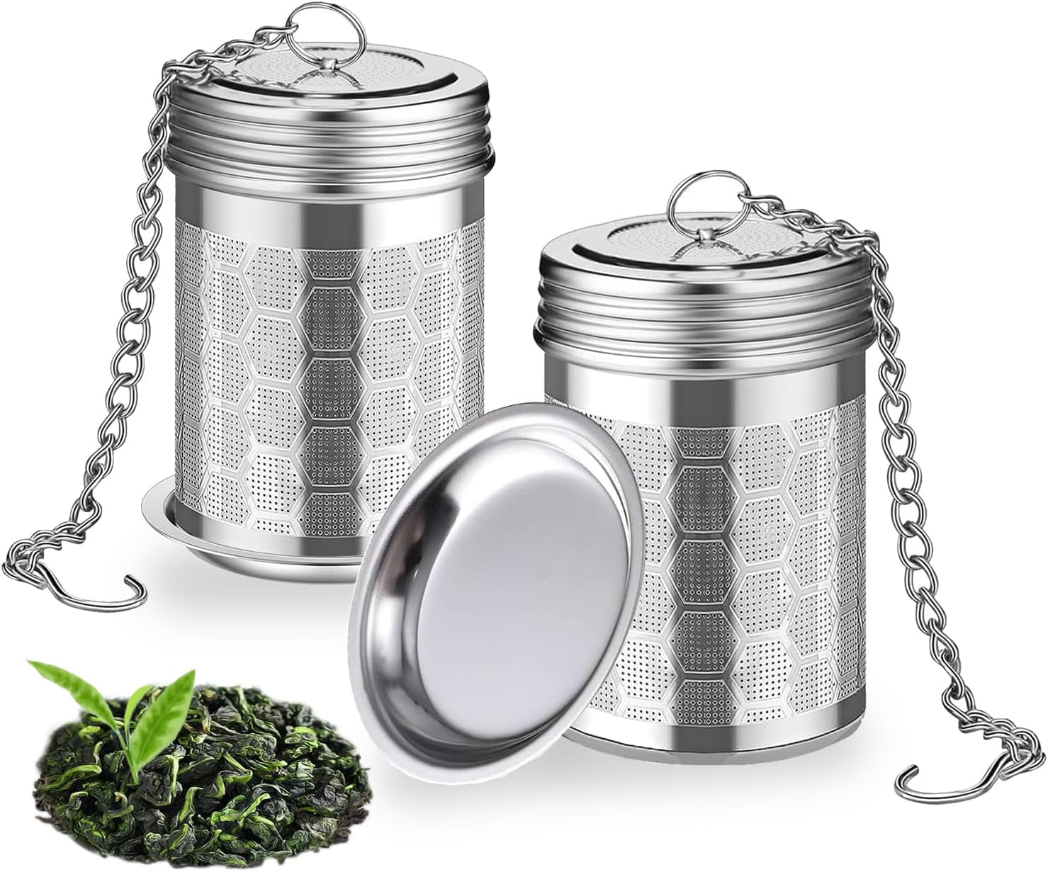 2 Pack Tea Infuser for Loose Tea, Extra Fine Mesh Tea Strainers with Drip Trays, 304 Stainless Steel Tea Diffuser Filter, Tea Steeper Infusers for Teapot, Brew Tea