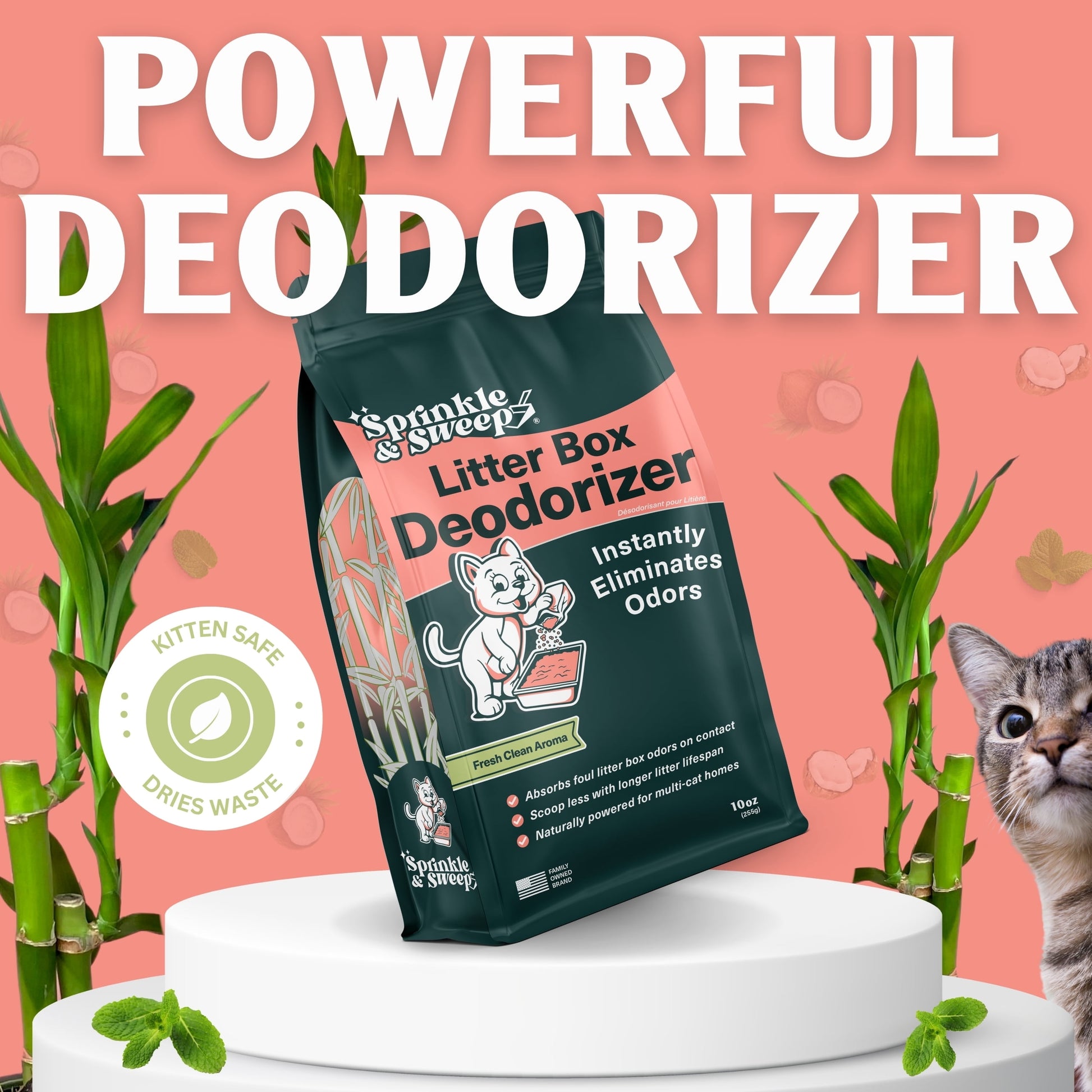 Litter Box Deodorizer – Cat Odor Eliminator for Litter Box & Instantly Removes Foul Smells and Urine Odors