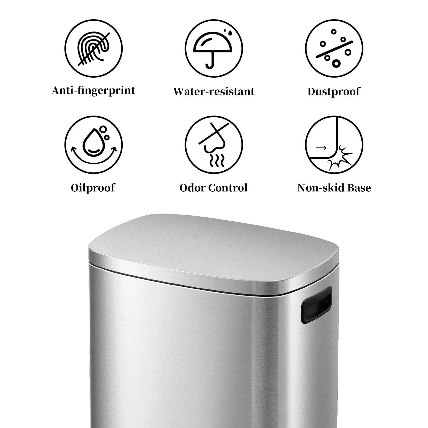 13 Gallon Trash Can with Lid,Fingerprint-Proof Stainless Steel Kitchen Trash Can with Soft-Close Lid and Removable Inner Bucket,Silver