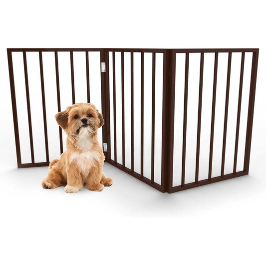 Foldable Pet Gate - 24-Inch Free-Standing Step-Over Barrier for Small Dogs and Cats, Lightweight, Easy to Install, Crafted from Premium Pine Wood