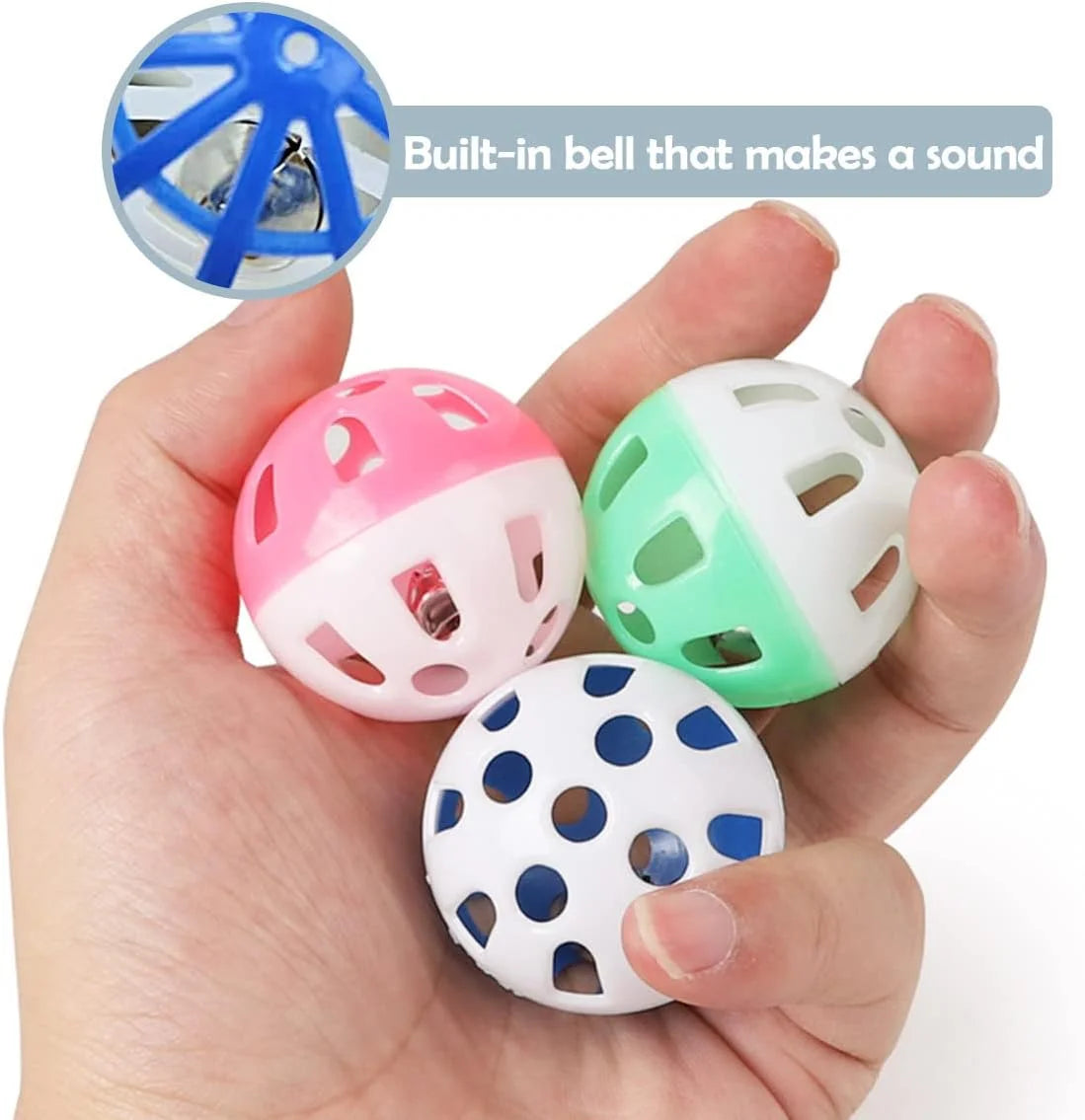 18-Pack Cat Toy Balls with Bells 1.58 Inch Plastic Kitten Chase Toy Jingle Bell Balls for Cat Indoor Training