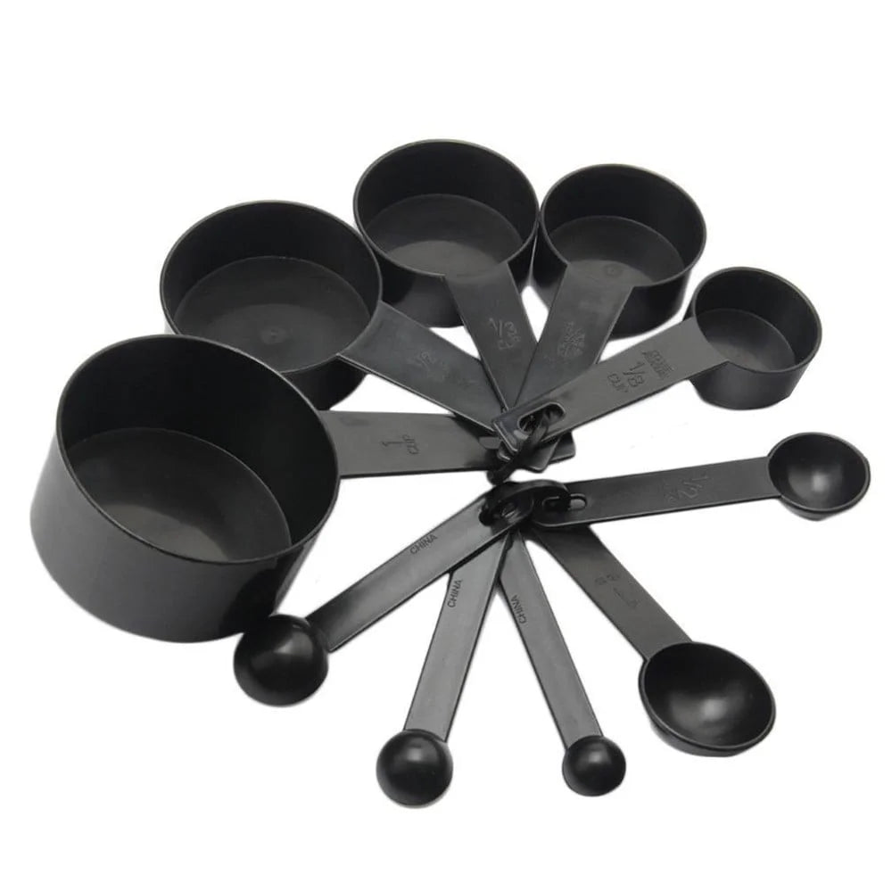 Measuring Spoons Set  Black Plastic Measuring Spoons Cups Set with 5 Measuring Cups and 5 Measuring Spoons Kitchen Gadgets