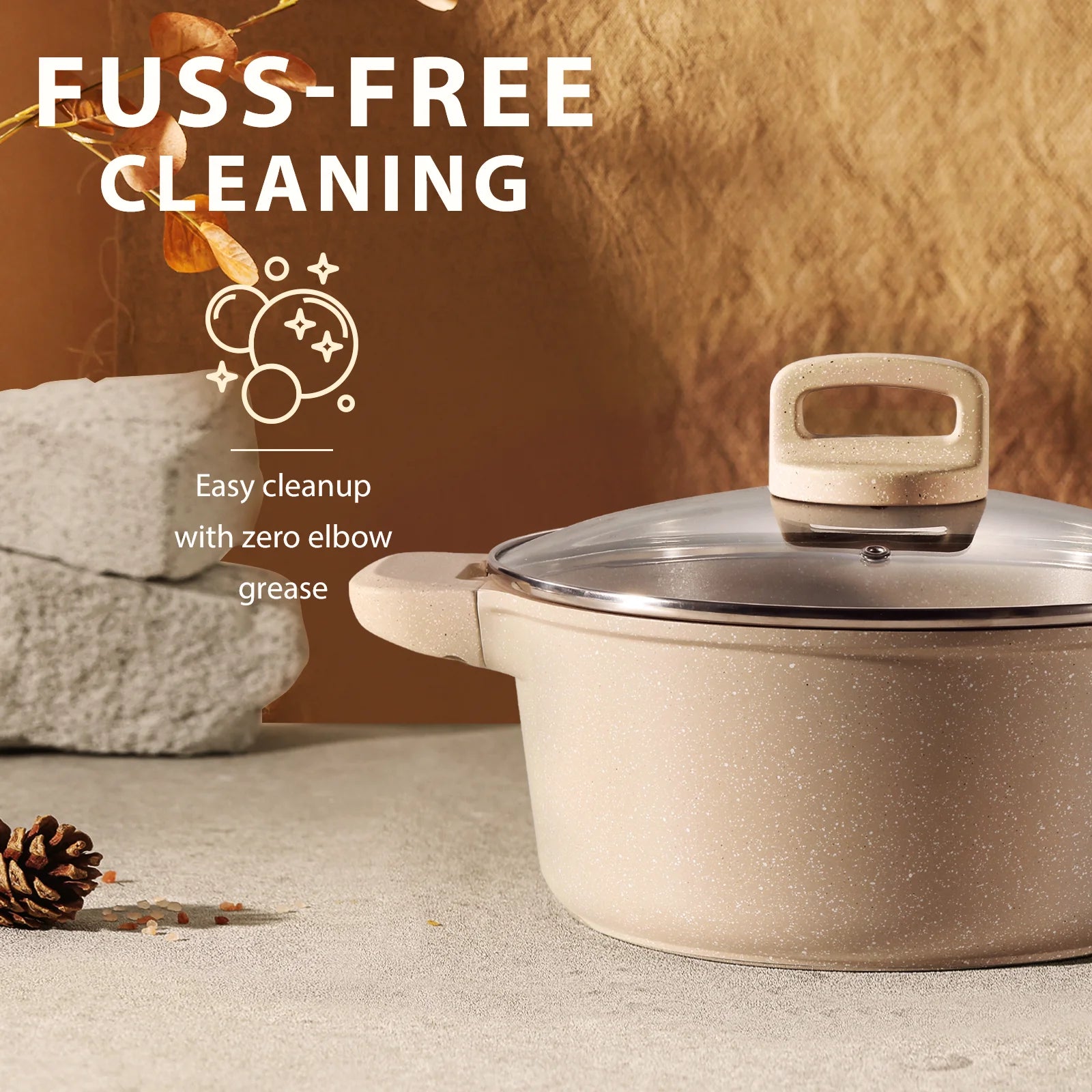 Nonstick Cookware Set 13-Piece,Kitchen Pots and Pans Set,Stay-Cool Handles,Induction Compatible,Cookware Set for RV and Camping,Taupe