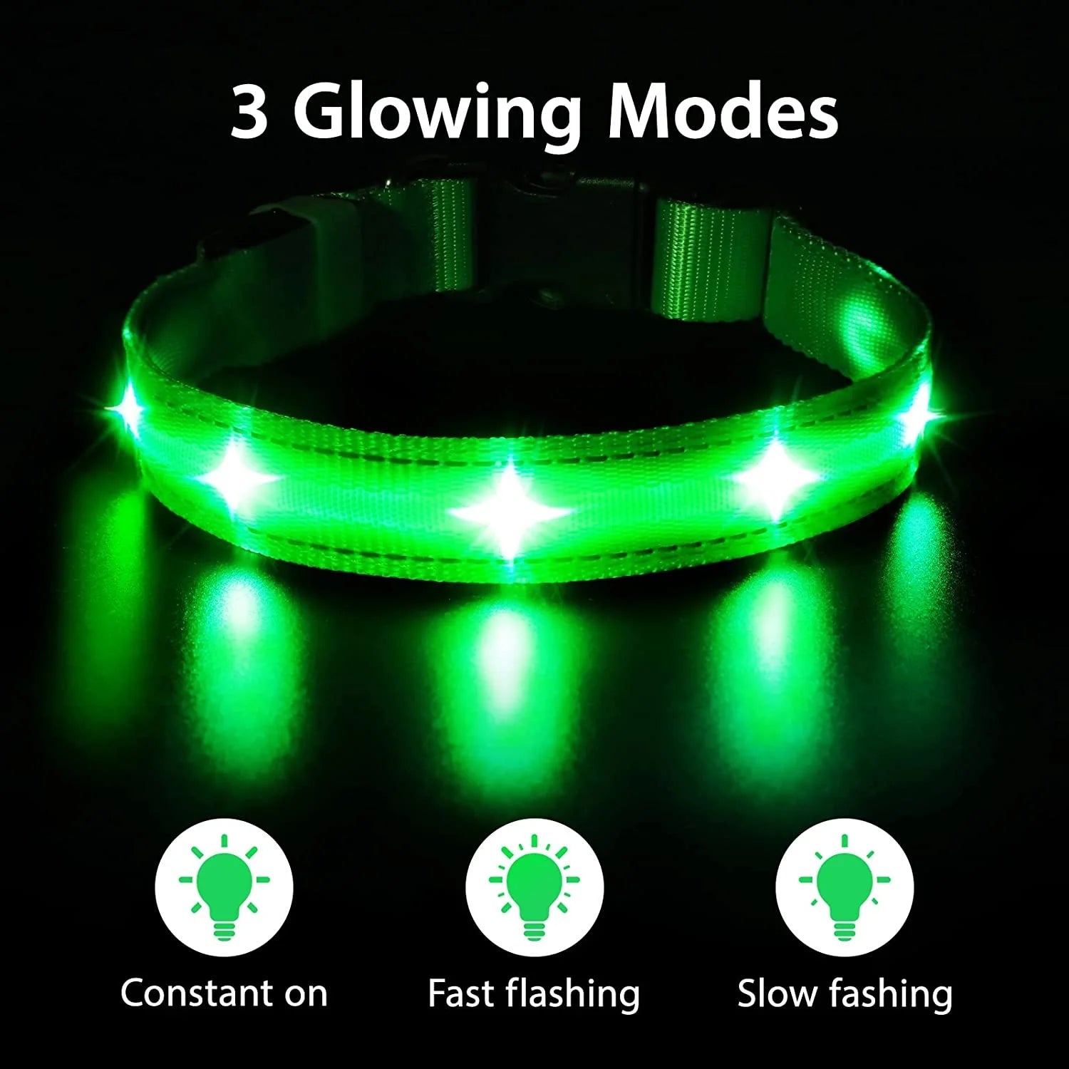 Rechargeable LED Dog Collar - Waterproof Color Changing Glow in the Dark Collar for Dogs of All Sizes (Neon Green)