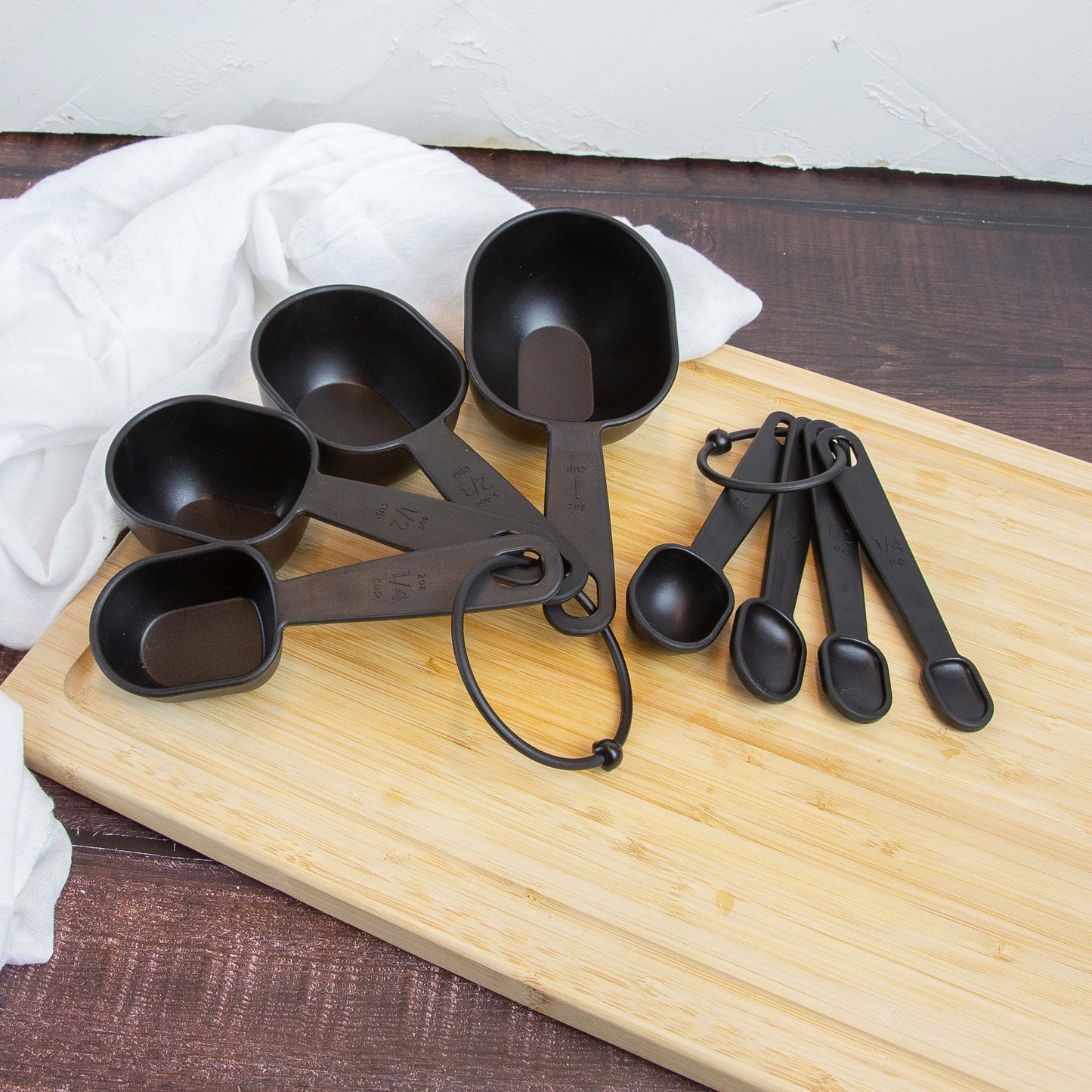 8-Piece Kitchen Measuring Cup & Spoon Set, Raised Measurements, Black, Polypropylene