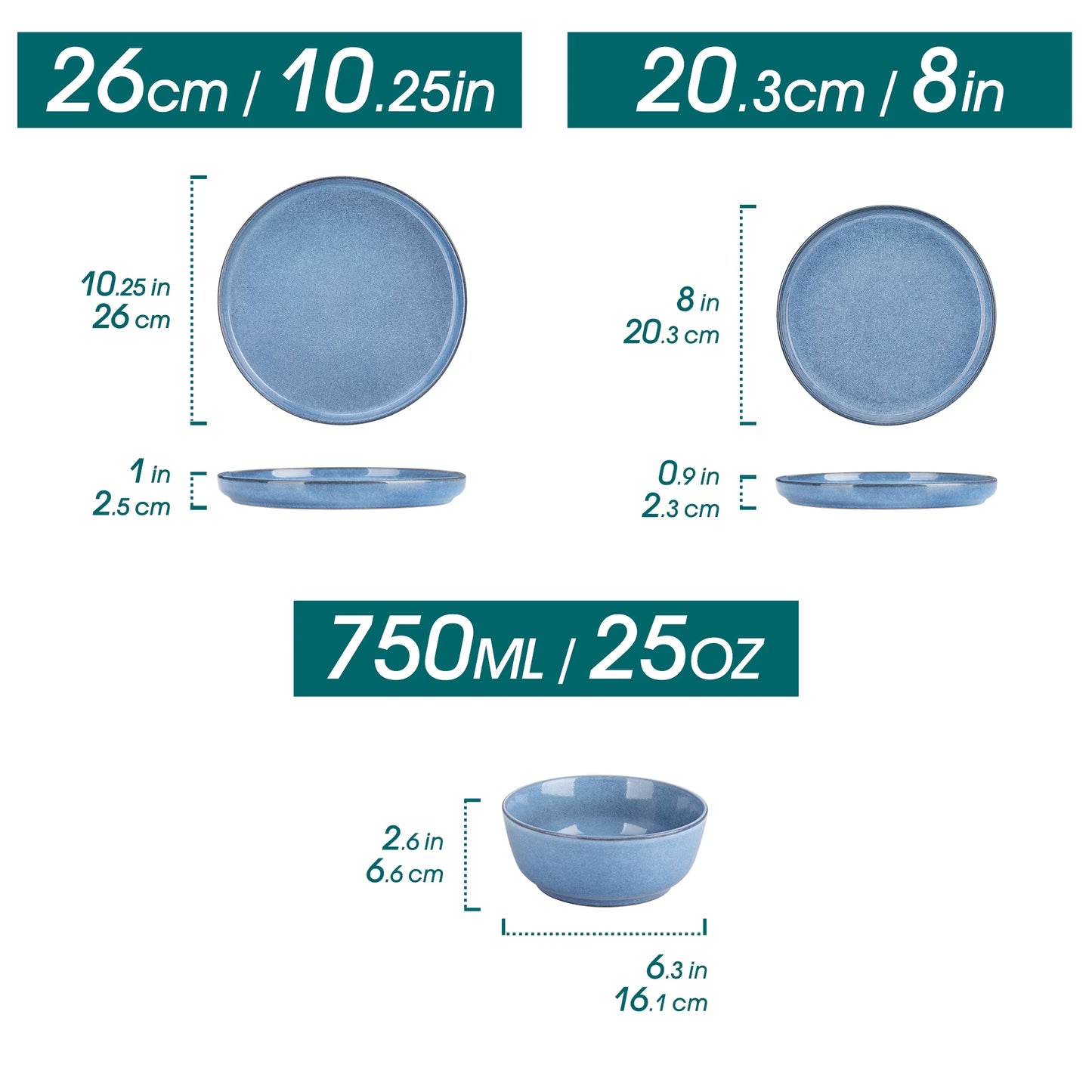 Malacasa 16 Pcs Dinnerware Sets, Stoneware Plates and Bowls Set, Tableware Dishwasher Microwave Safe, Serves for 4 People, Blue