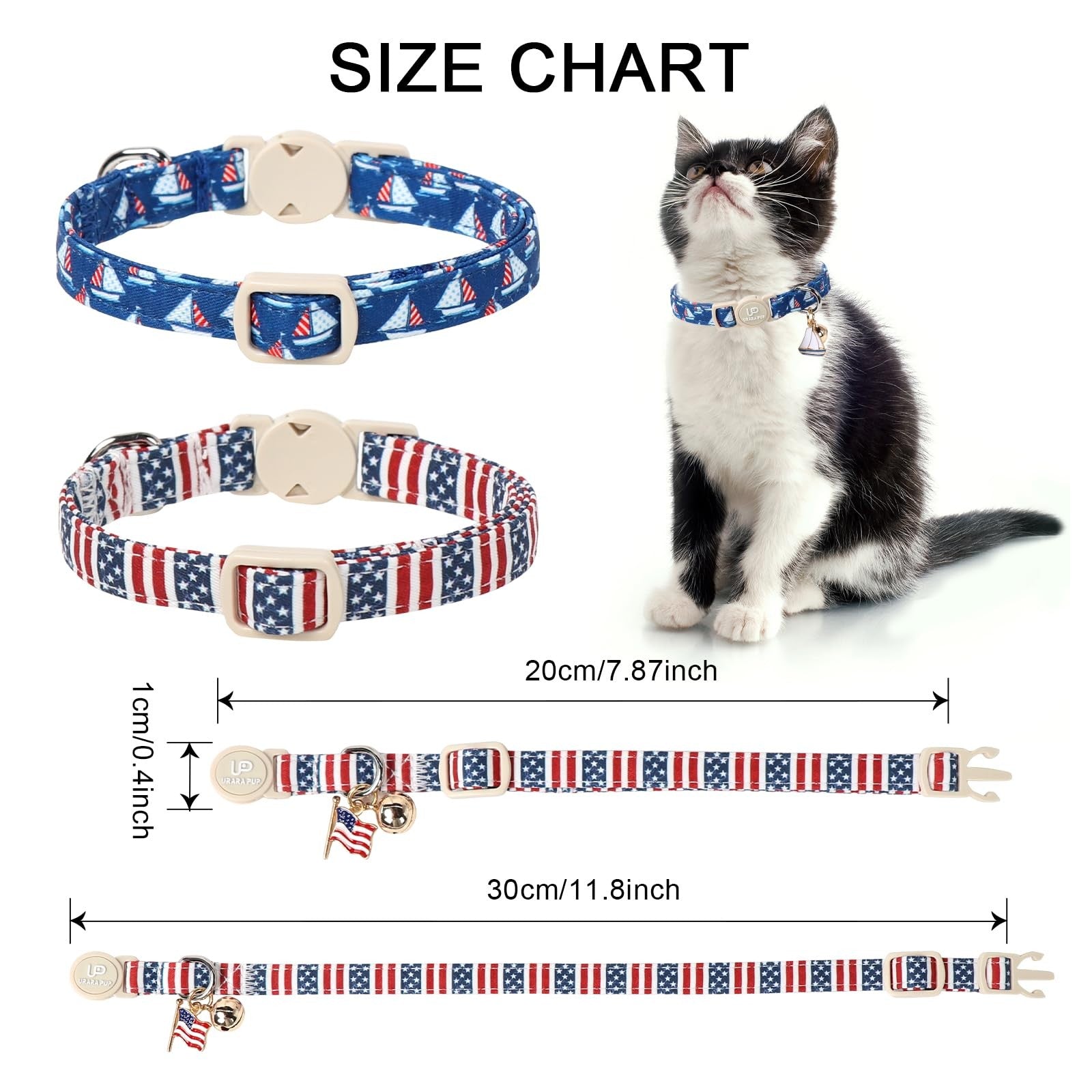 Patriotic 4th of July Cat Collar Set - 2-Pack Breakaway Kitten Collars with Flag Design