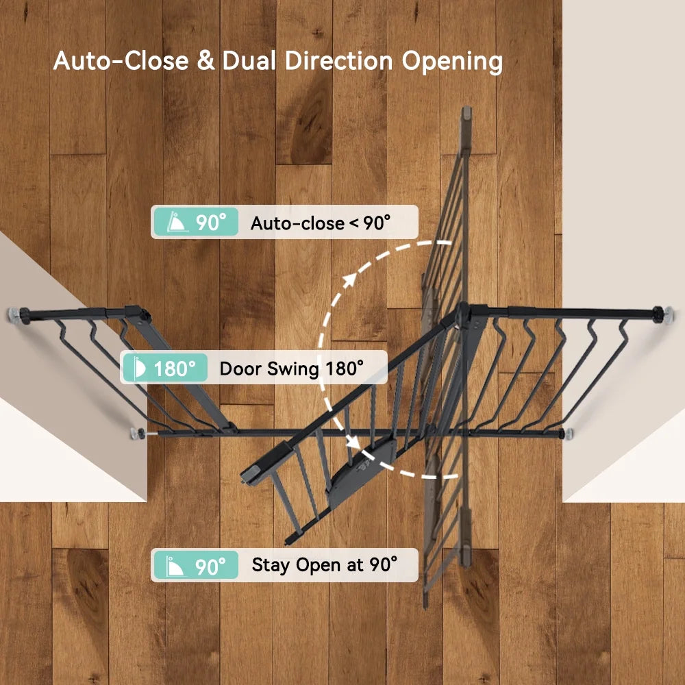 Adjustable Pet Safety Gate with Integrated Cat Door, Pressure-Mounted, Black, 29.5-48.4 Inches Wide