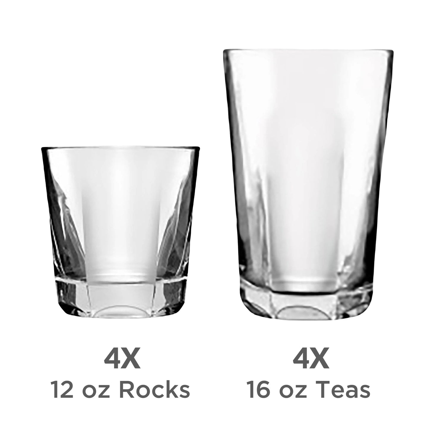 Leila Glass Drinkware, 12 Ounce & 16 Ounce, Set of 8