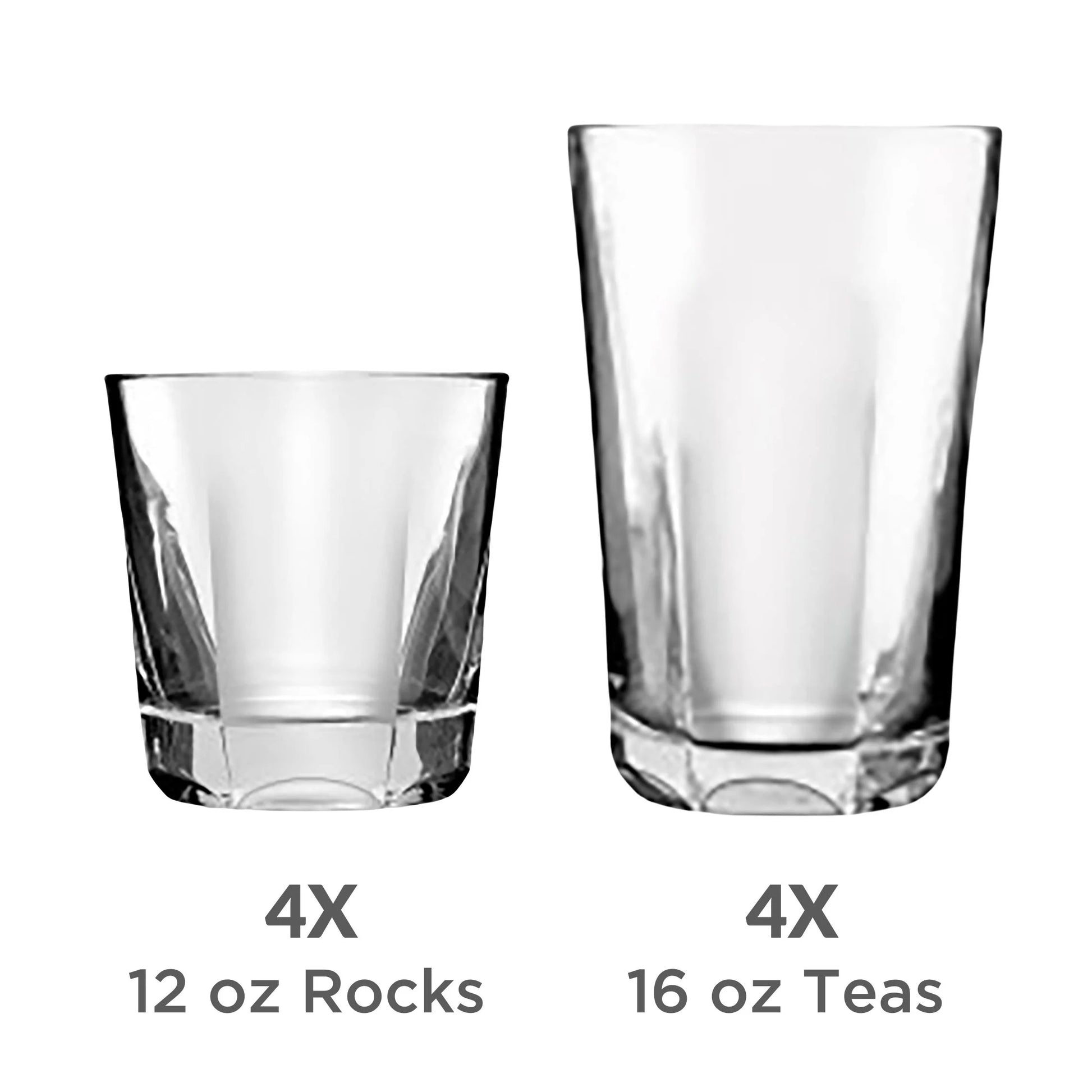 Leila Glass Drinkware, 12 Ounce & 16 Ounce, Set of 8