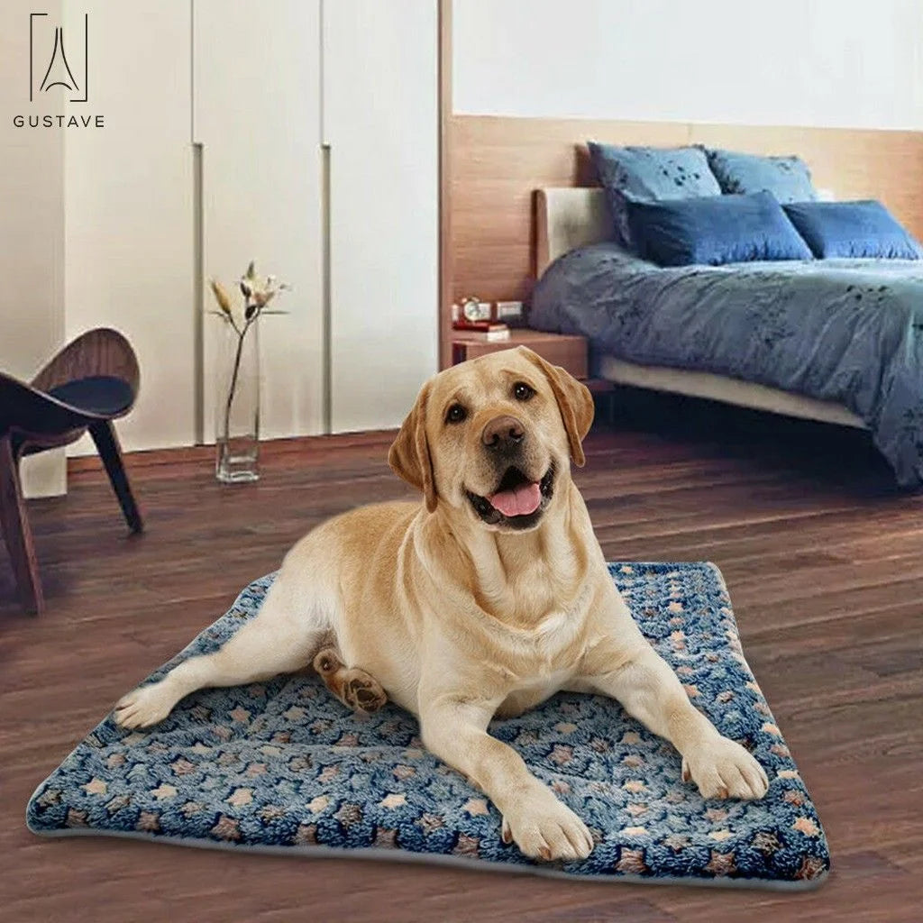 design Large Dog Pet Sleep Mat Soft Warm Reversible Fleece Crate Bed Mat Kennel Pad Cage Cushion for Large Small Medium Dog Cat "Blue, S"