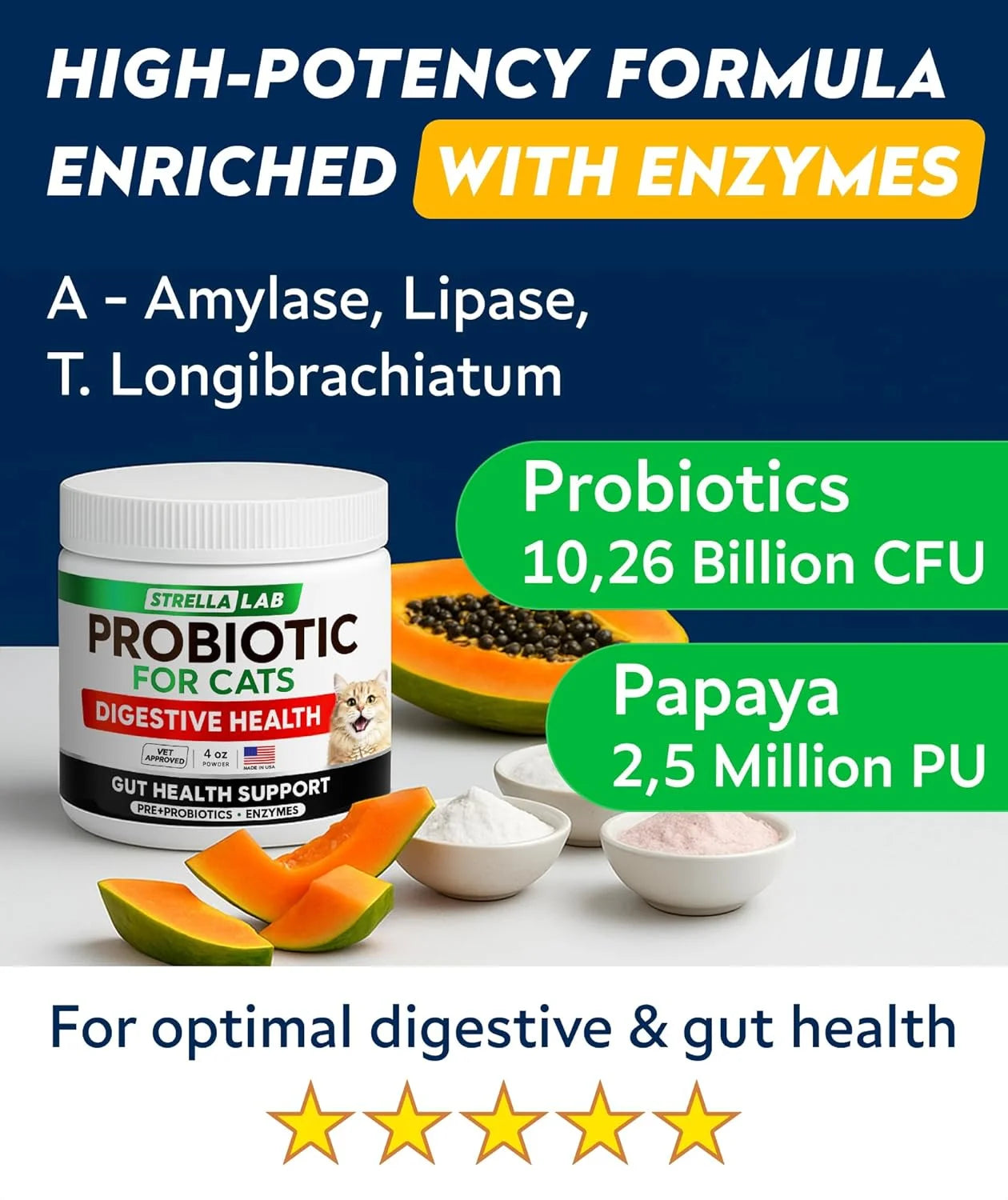 Cat Probiotic Powder - Probiotics for Cats with Diarrhea - Easy to Mix Powder - Cat Probiotics for Indoor Cats, Health Supplies Food Supplement, Pet Probiotics, Digestive Support (4 Oz)