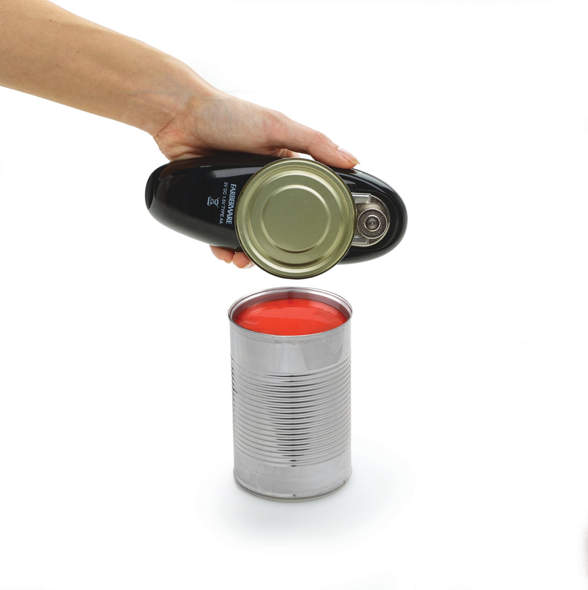 Hands-Free Battery-Operated Black Can Opener in Red