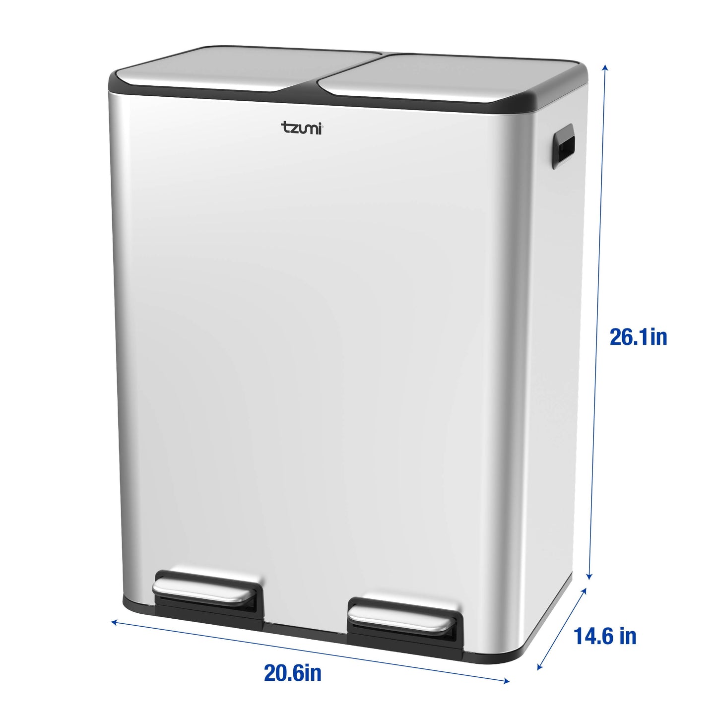 Dual-Compartment Recycling Bin Stainless Steel Trash Can for Kitchen, 16 Gallon Total