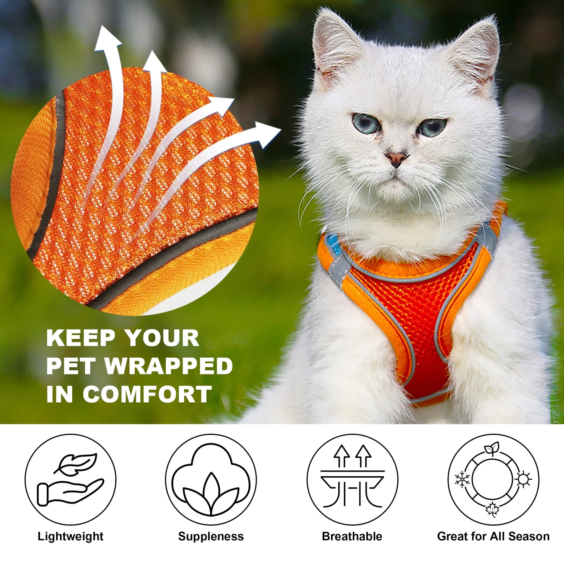 Reflective No-Pull Dog Harness and Leash for Small Dogs and Cats, Size M