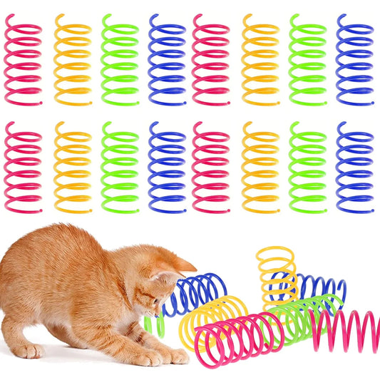 Colorful 16-Piece Cat Spring Toy Set - Durable Interactive Spiral Coils for Bouncing and Training Fun
