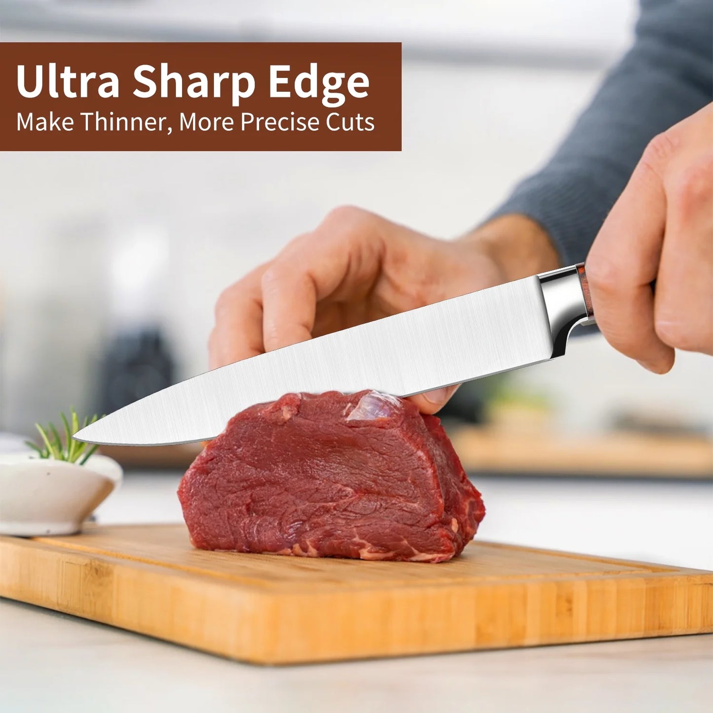 5 PCS Kitchen Knife Set, Ultra-Sharp Stainless Steel Chef Knives with Ergonomic Pakkawood Handles for Cooking and Chopping