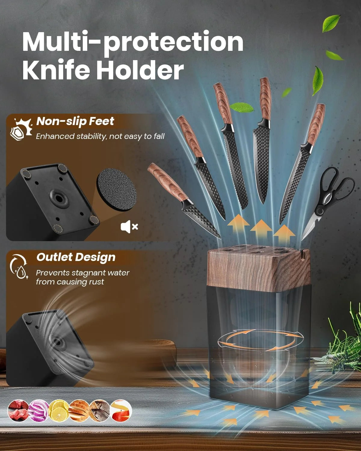 Kitchen Knife Set, 7 Pcs Knives Block Set with Built in Sharpener Block,Professional German Stainless Steel Knife Block Set,Dishwasher Safe,Black