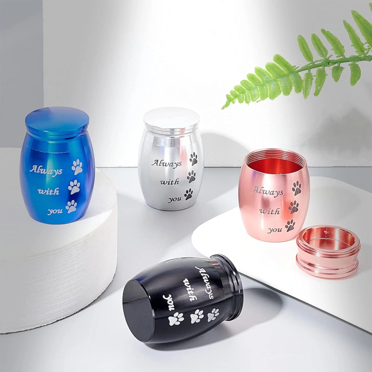 Small Pet Urns Always with You Memorial Ashes Holder Mini Paws Engraved Urns Metal Cremation Keepsake Stainless Steel Urns for Pet Dog Cat Bird Rabbit 1.18 X 1.57 Inch Pink