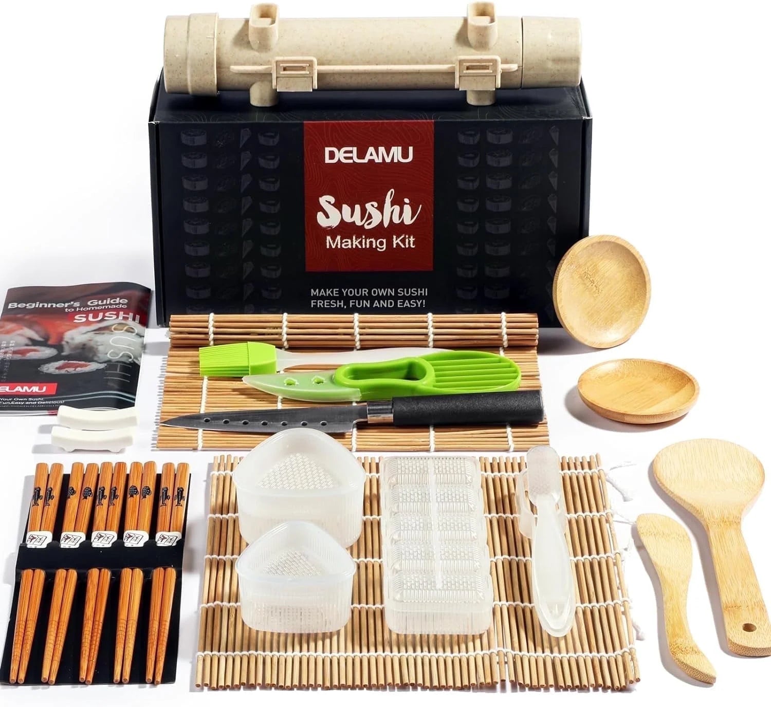 Sushi Making Kit,  22 in 1 Sushi Maker Bazooker Roller Tools with Bamboo Mats