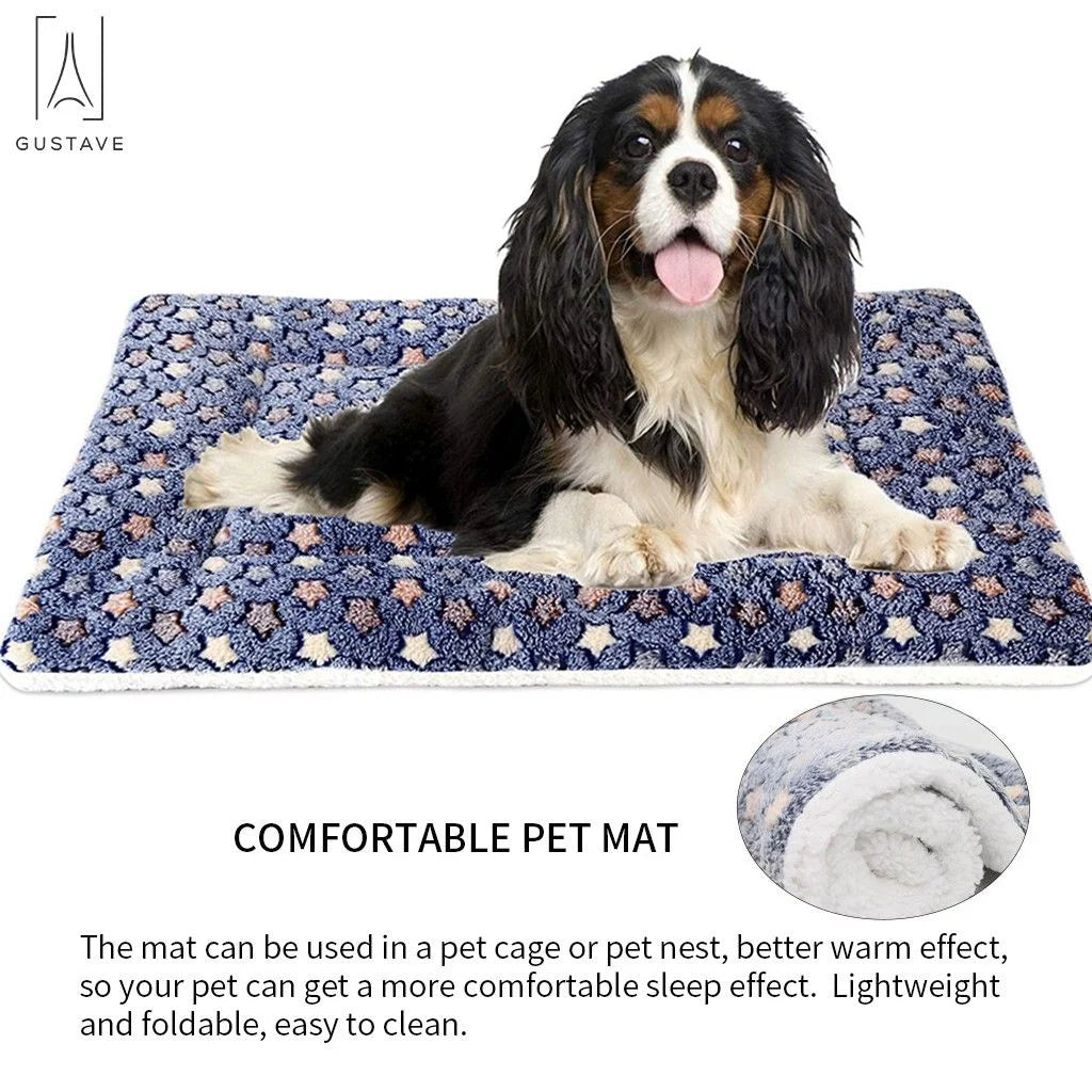 design Large Dog Pet Sleep Mat Soft Warm Reversible Fleece Crate Bed Mat Kennel Pad Cage Cushion for Large Small Medium Dog Cat "Blue, S"