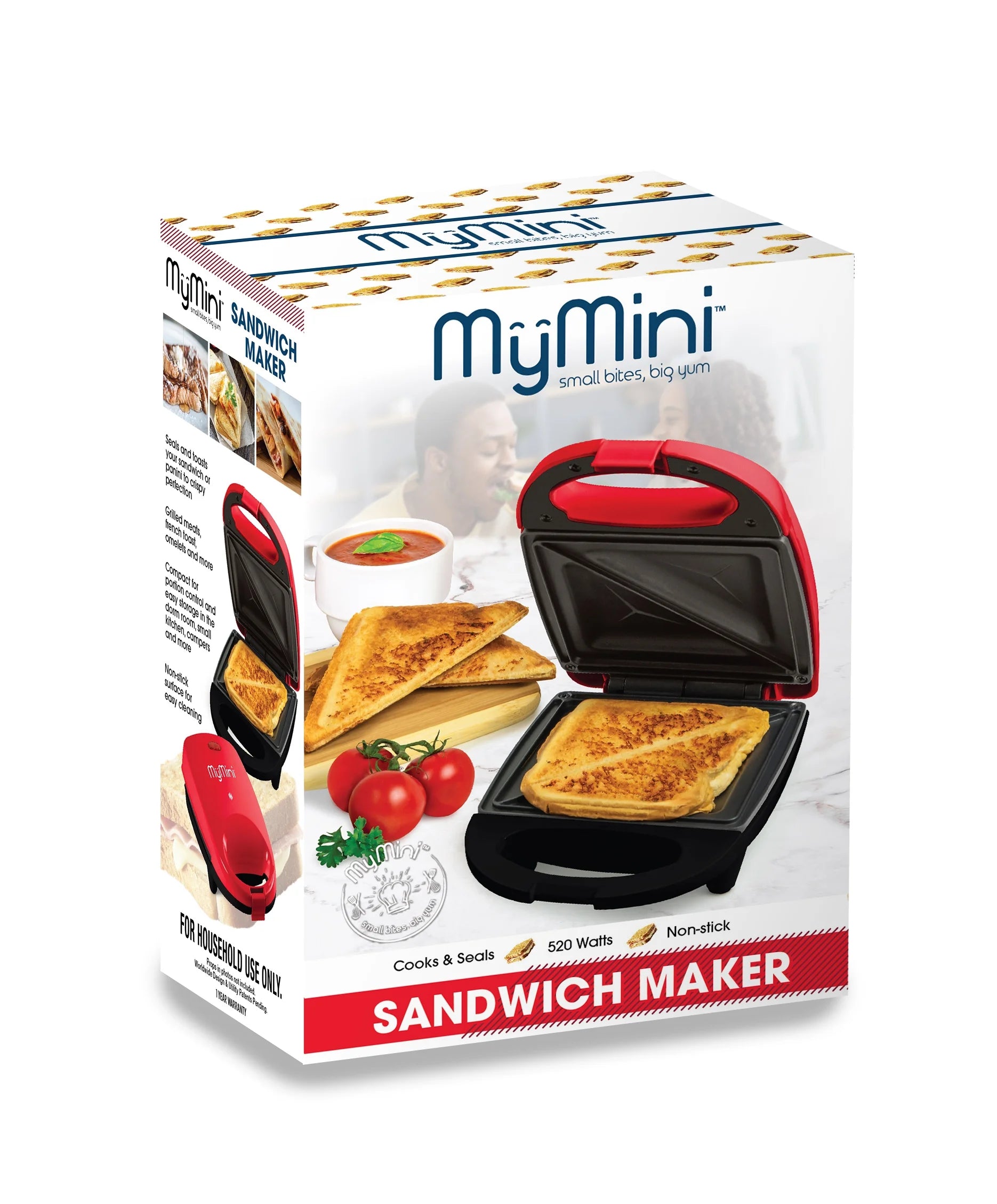 Sandwich Maker Grill, 520 Watts, Red