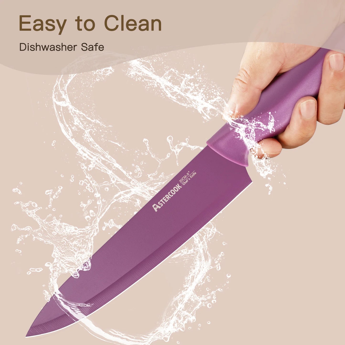 6 Piece Color-Coded Kitchen Knife Set, Stainless Steel Chef Knives with 6 Anti-Rust Coating Blades and Blade Guards, Dishwasher Safe