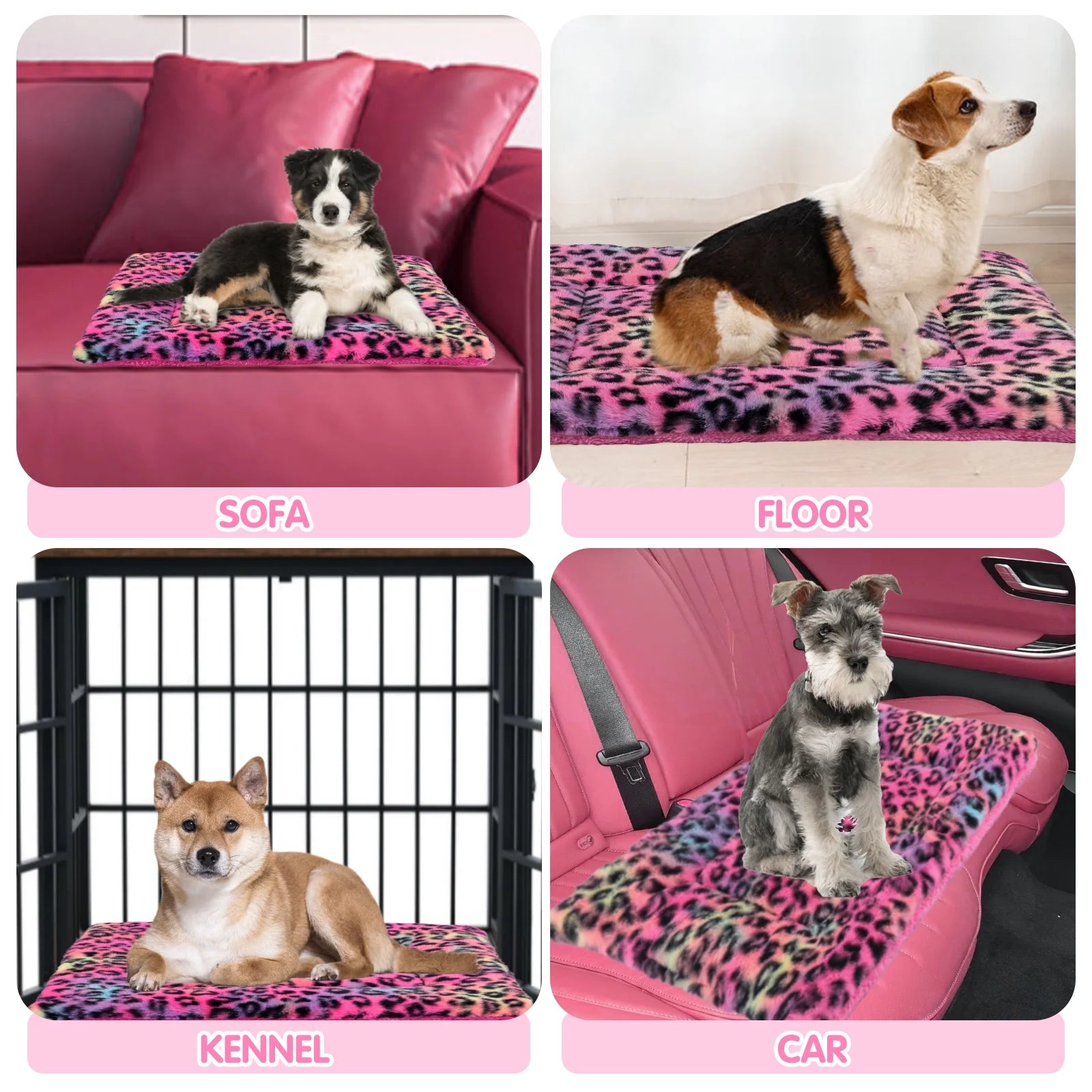 Pet Bed Crate Mat Reversible Pad for Cats Dogs Leopard Pattern, Small, Washable