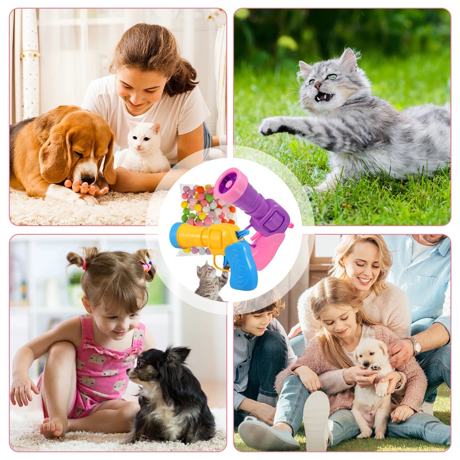 2 Pack Cat Toy Plush Ball Launcher Gun, Plush Ball Shooting Gun for Cats with 100 Pcs Pom Pom Ball for Indoor Cats