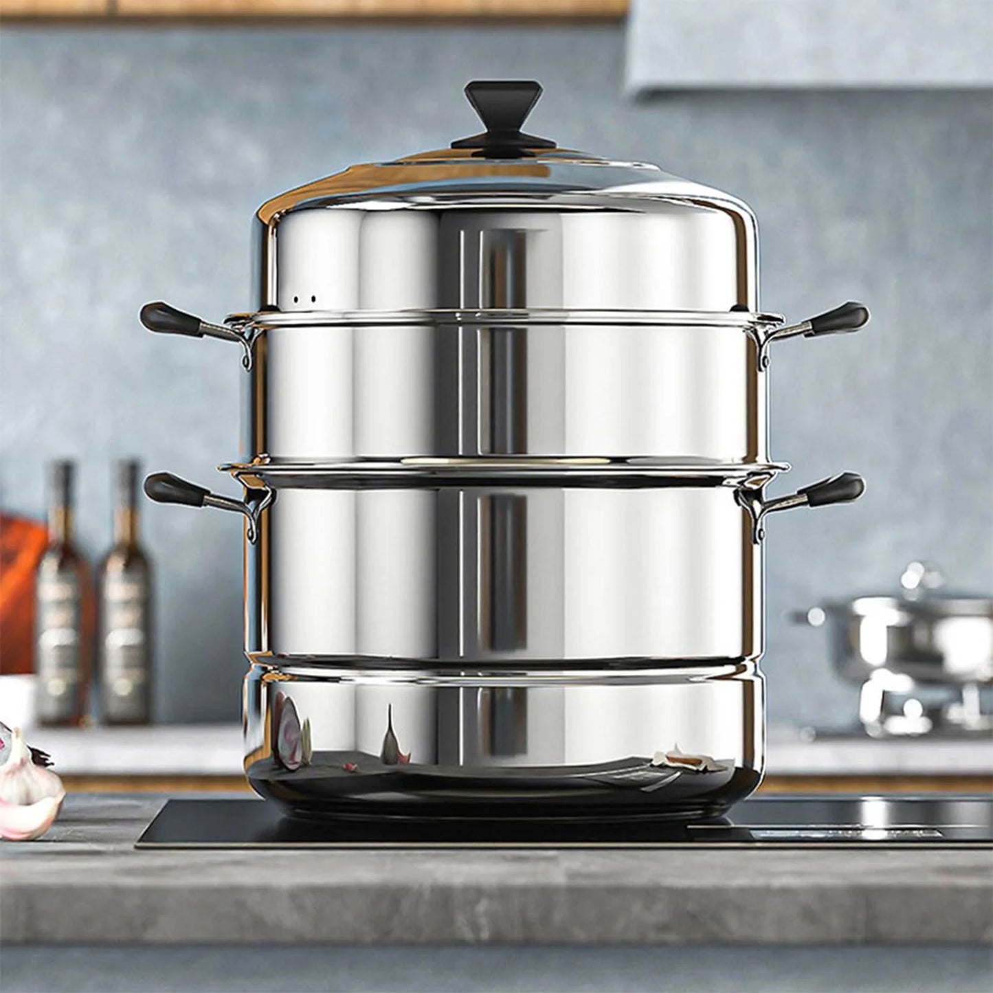 Food Steamer Steamer Pot Dumpling Steamer 11Inch Thickened Stainless Double Layer Steaming Pot for Cooking Steamer Pot Multipurpose Stainless Steel Steaming Pot Cookware with Handle Cooking Utensils