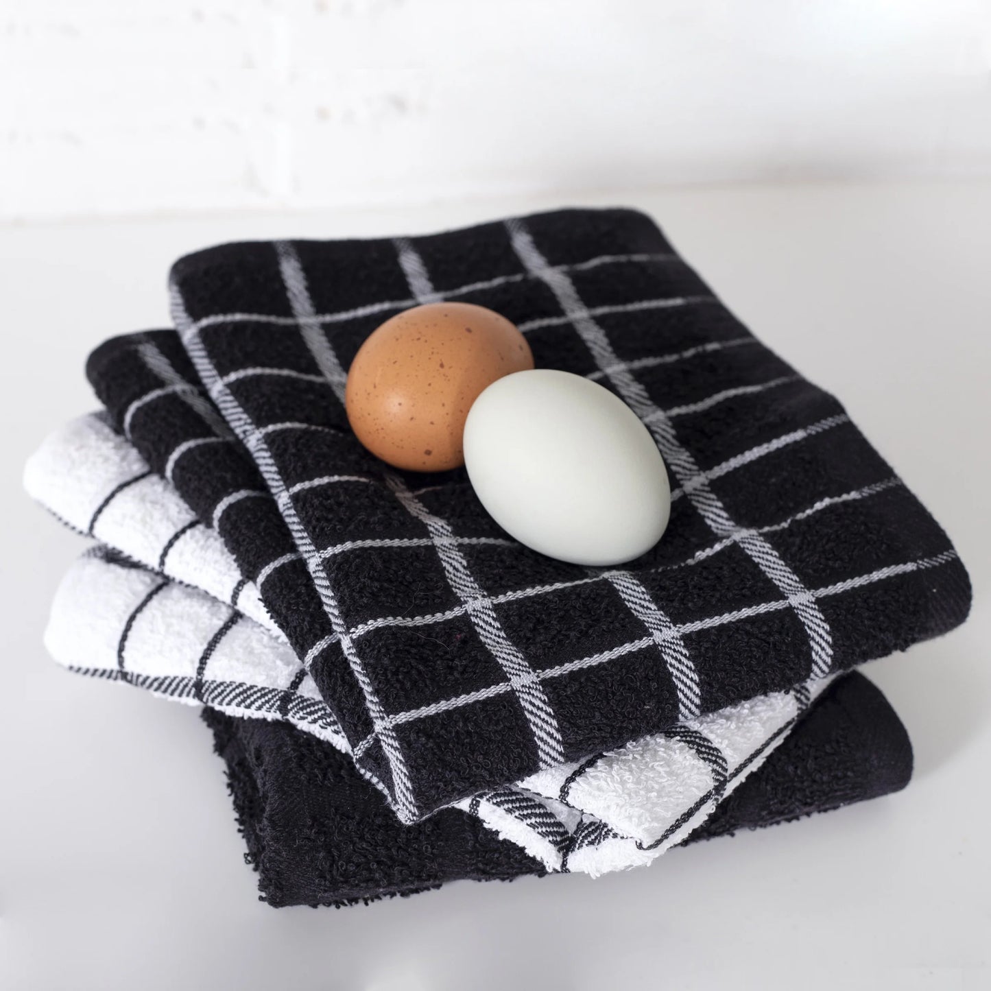 Terry Check Kitchen Towel Set, 3-Pack, 15" X 25", Black