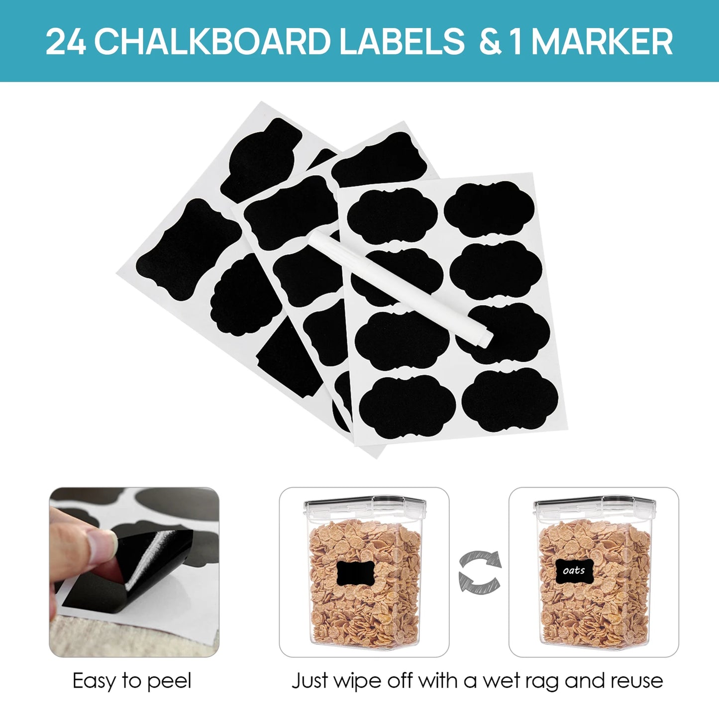 Airtight Food Storage Containers 16 Pcs/1.6L- Plastic BPA Free Kitchen Pantry Storage Containers, Black