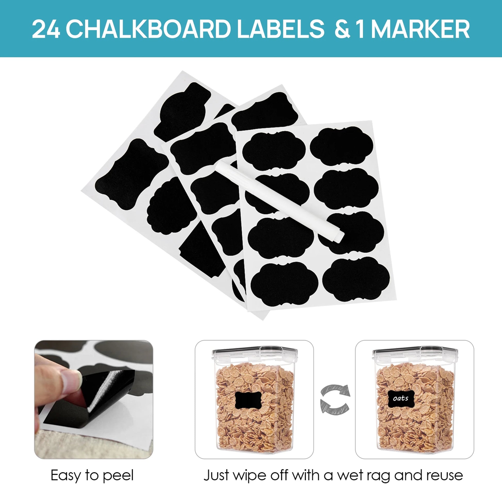 Airtight Food Storage Containers 16 Pcs/1.6L- Plastic BPA Free Kitchen Pantry Storage Containers, Black