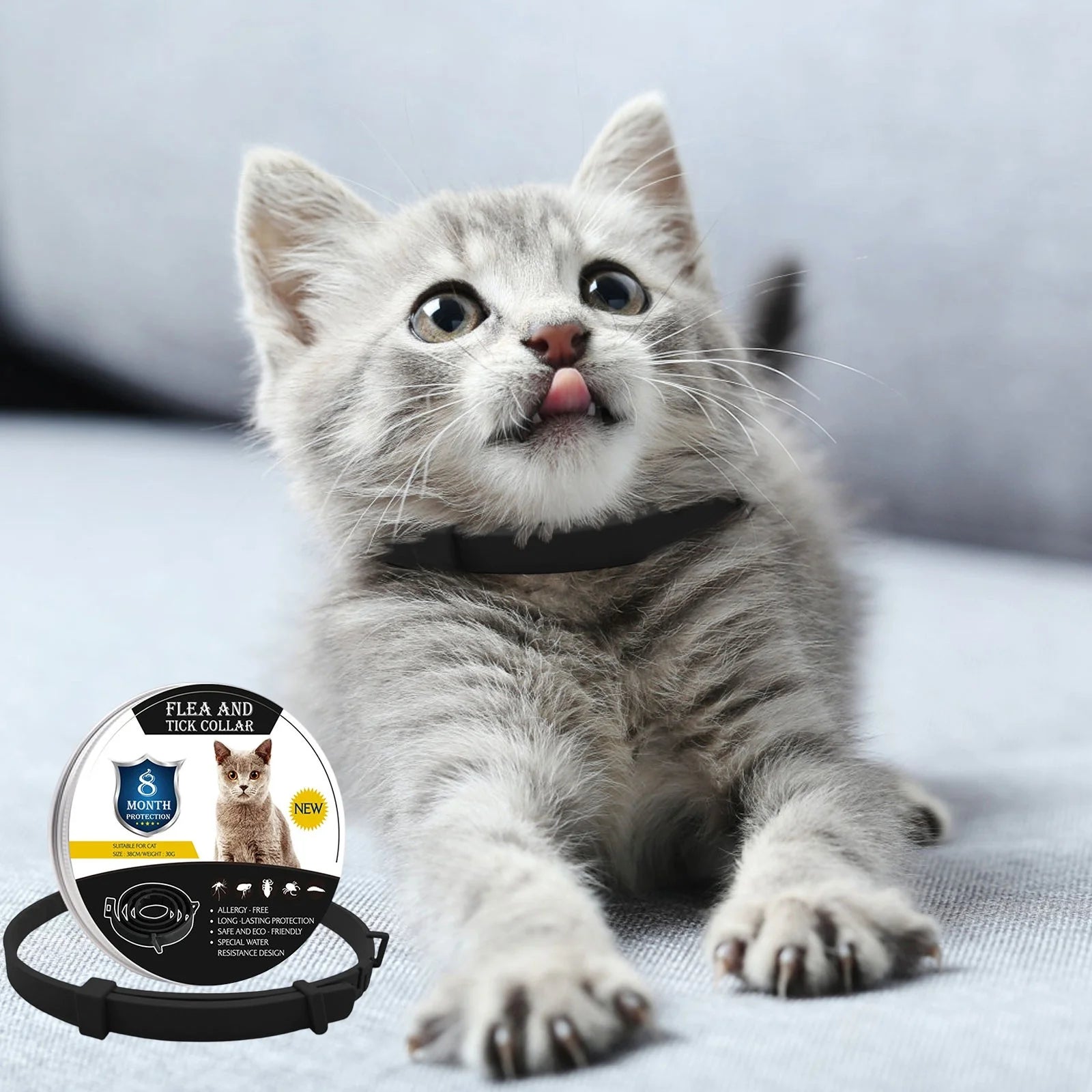 Adjustable Calming Collar for Cats - Long-Lasting Anxiety Relief and Protection for Neck Sizes up to 14.96