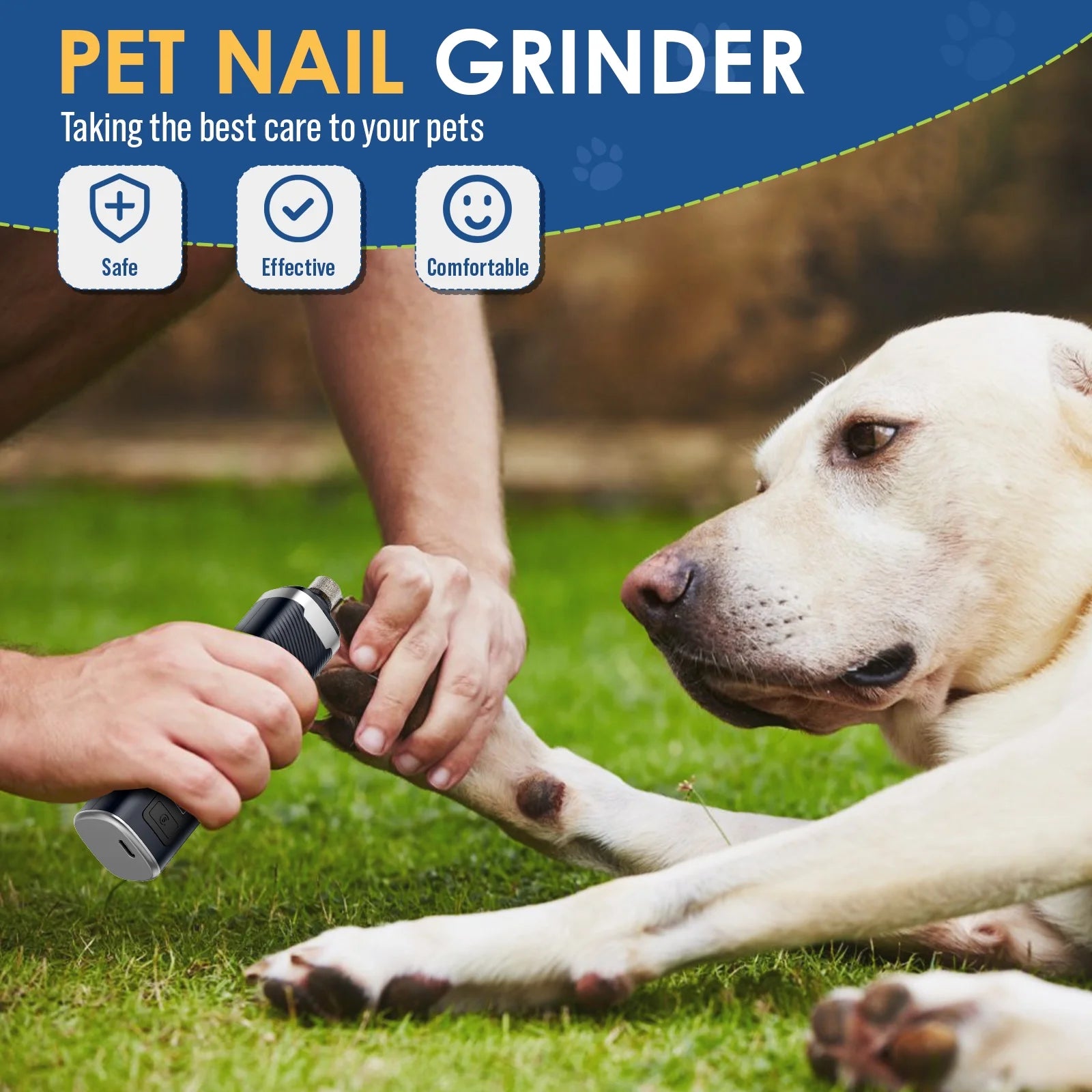 Dog Nail Grinder, Pet Nail Trimmer for Dog Cat W/Lights, Low Vibration, LCD Display, Quiet 3 Speeds Electric Pet Nail Polisher, Clipper Grooming Tool for All Breed